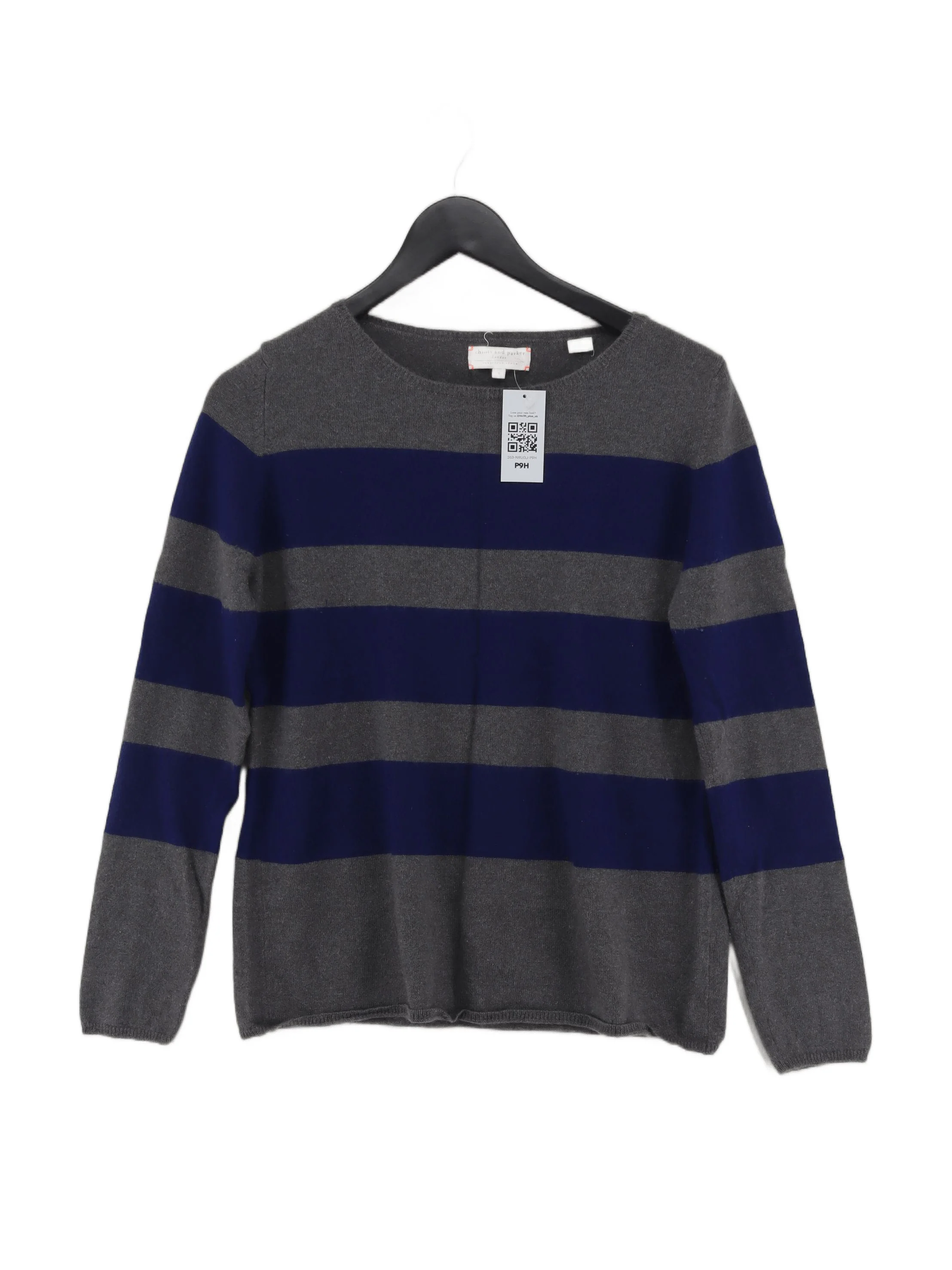 CHINTI & PARKER Men's Jumper S Grey Striped 100% Cashmere Crew Neck Pullover