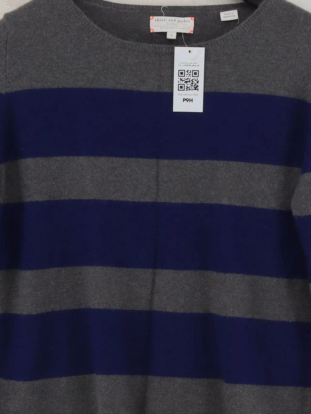 CHINTI & PARKER Men's Jumper S Grey Striped 100% Cashmere Crew Neck Pullover - Image 3