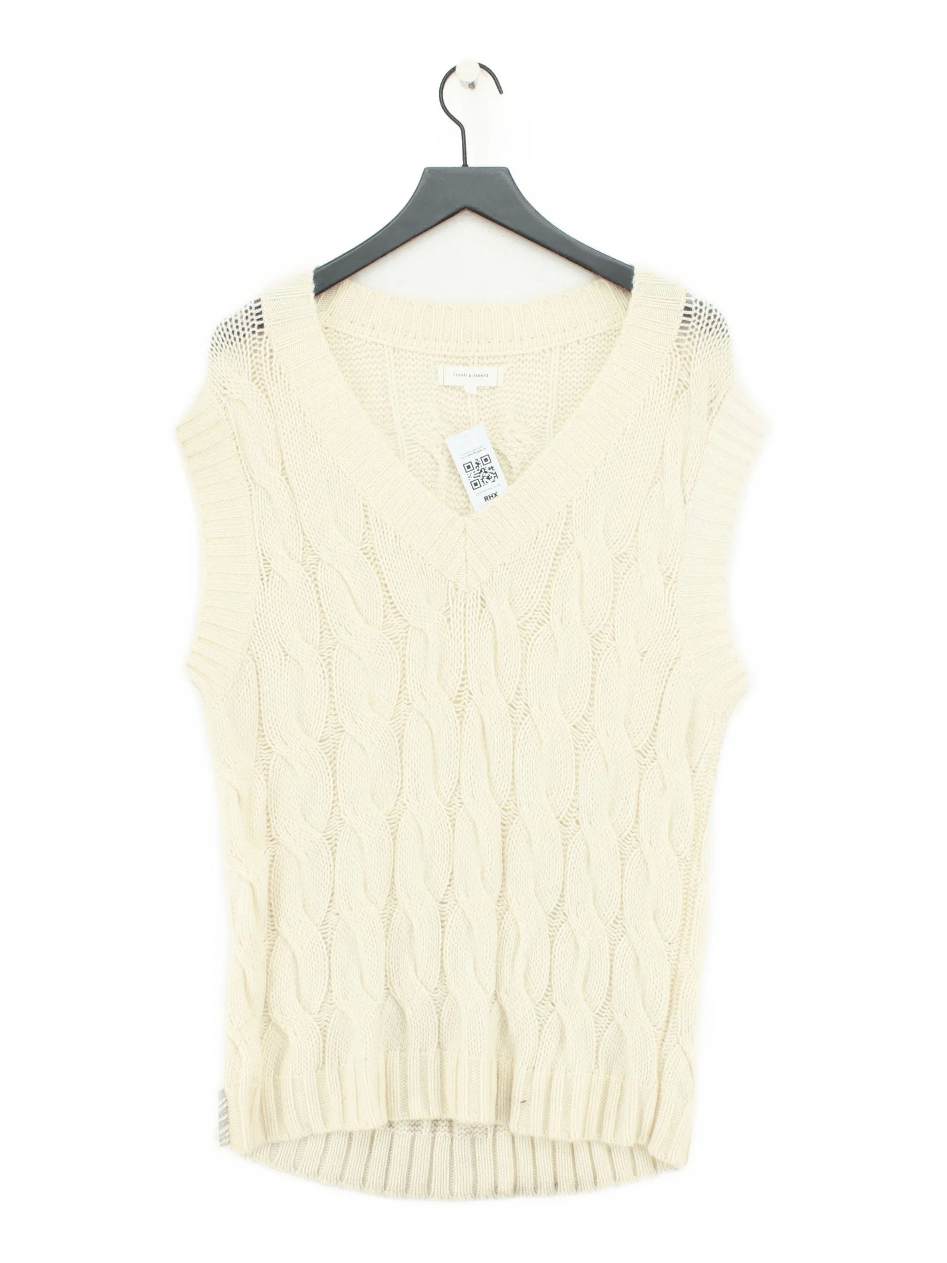 CHINTI & PARKER Women's Jumper L Cream Wool with Cashmere V-Neck Vest
