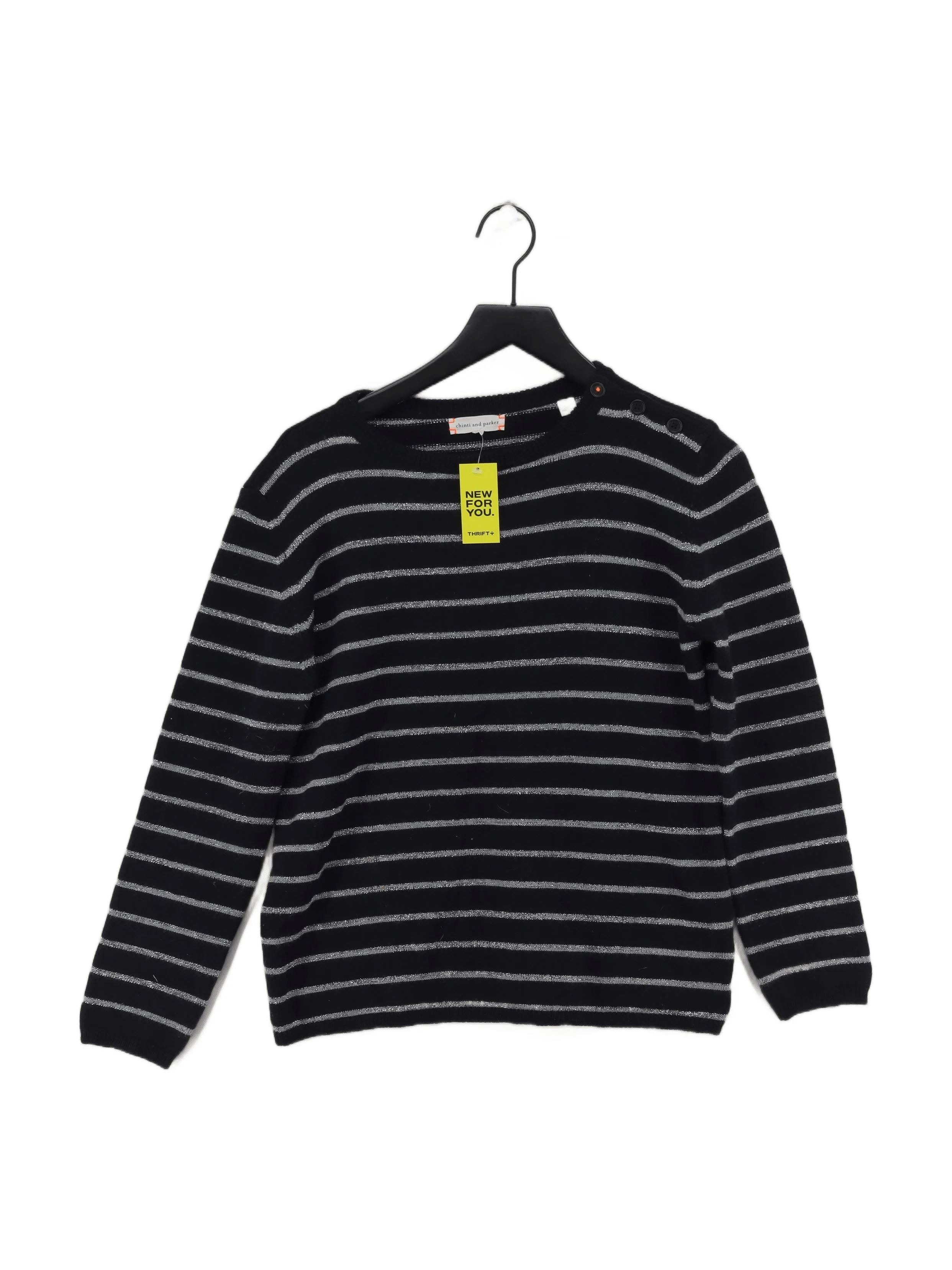 CHINTI & PARKER Women's Jumper M Blue Striped 100% Wool Crew Neck Pullover
