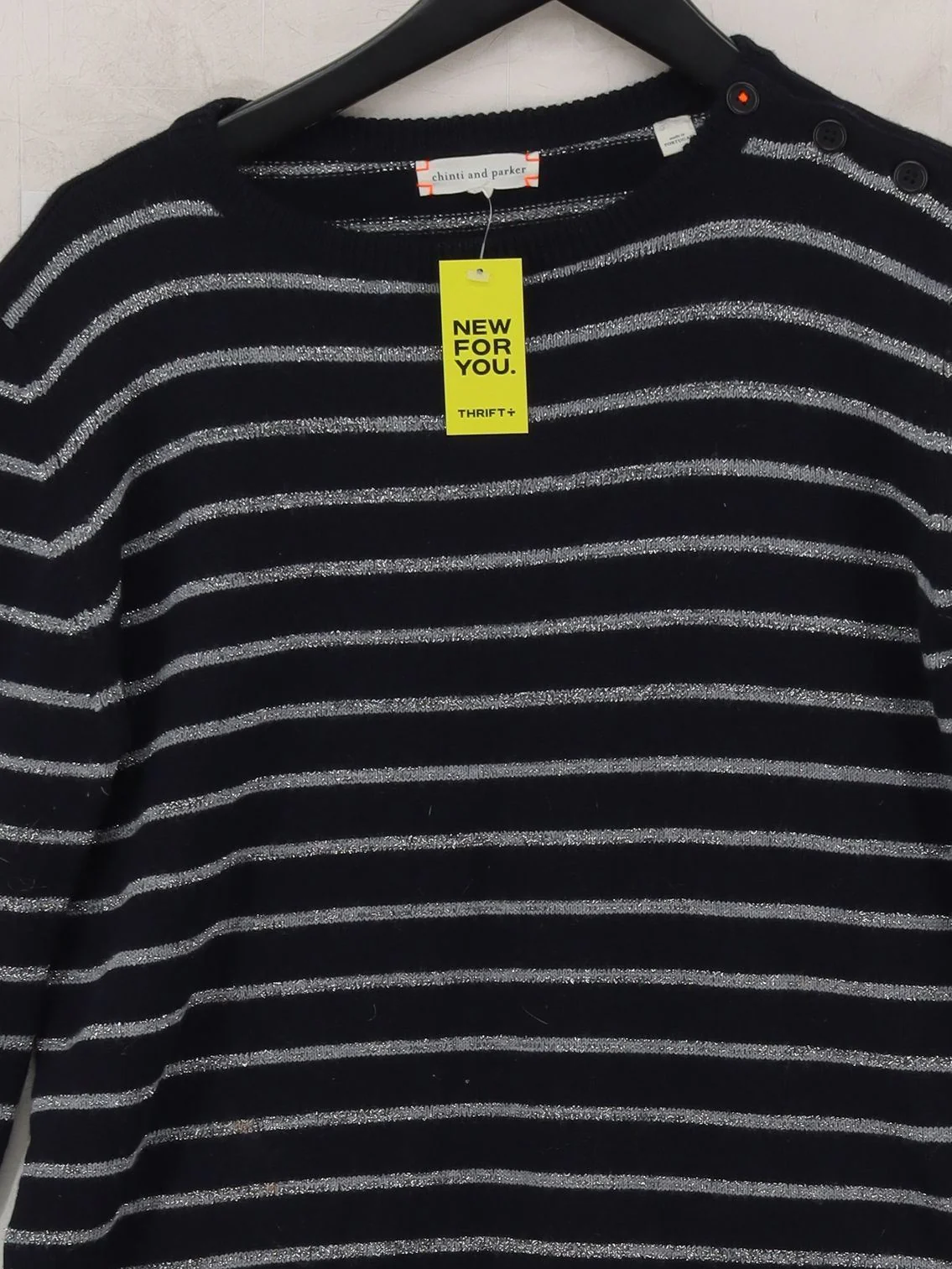 CHINTI & PARKER Women's Jumper M Blue Striped 100% Wool Crew Neck Pullover - Image 3
