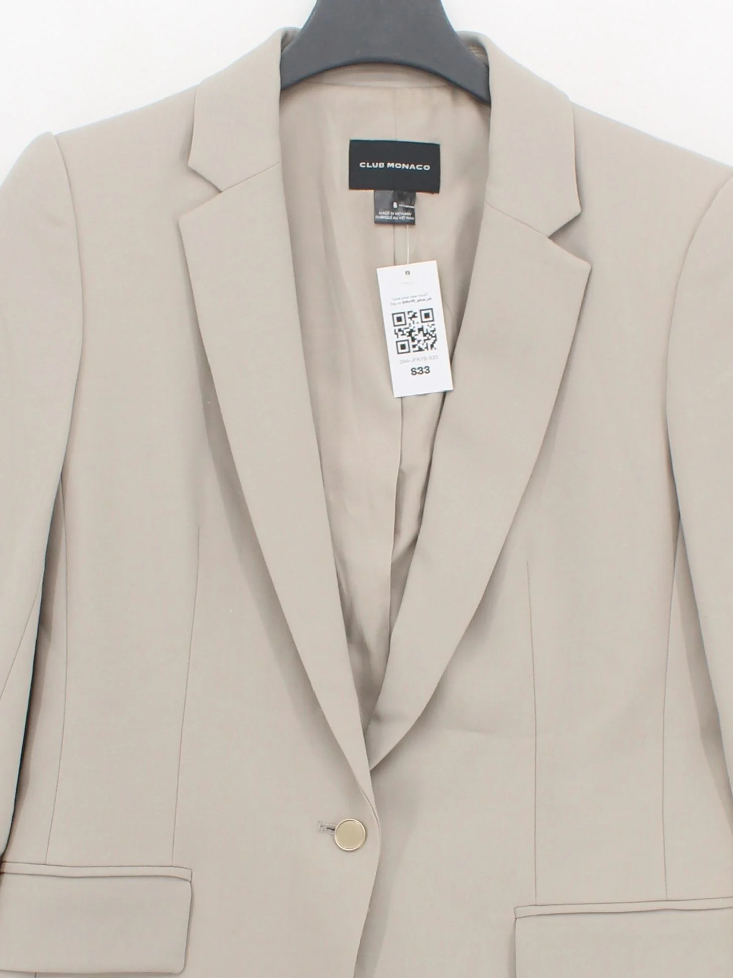 Club Monaco Women's Blazer UK 12 Cream Polyester with Wool, Elastane Overcoat - Image 3