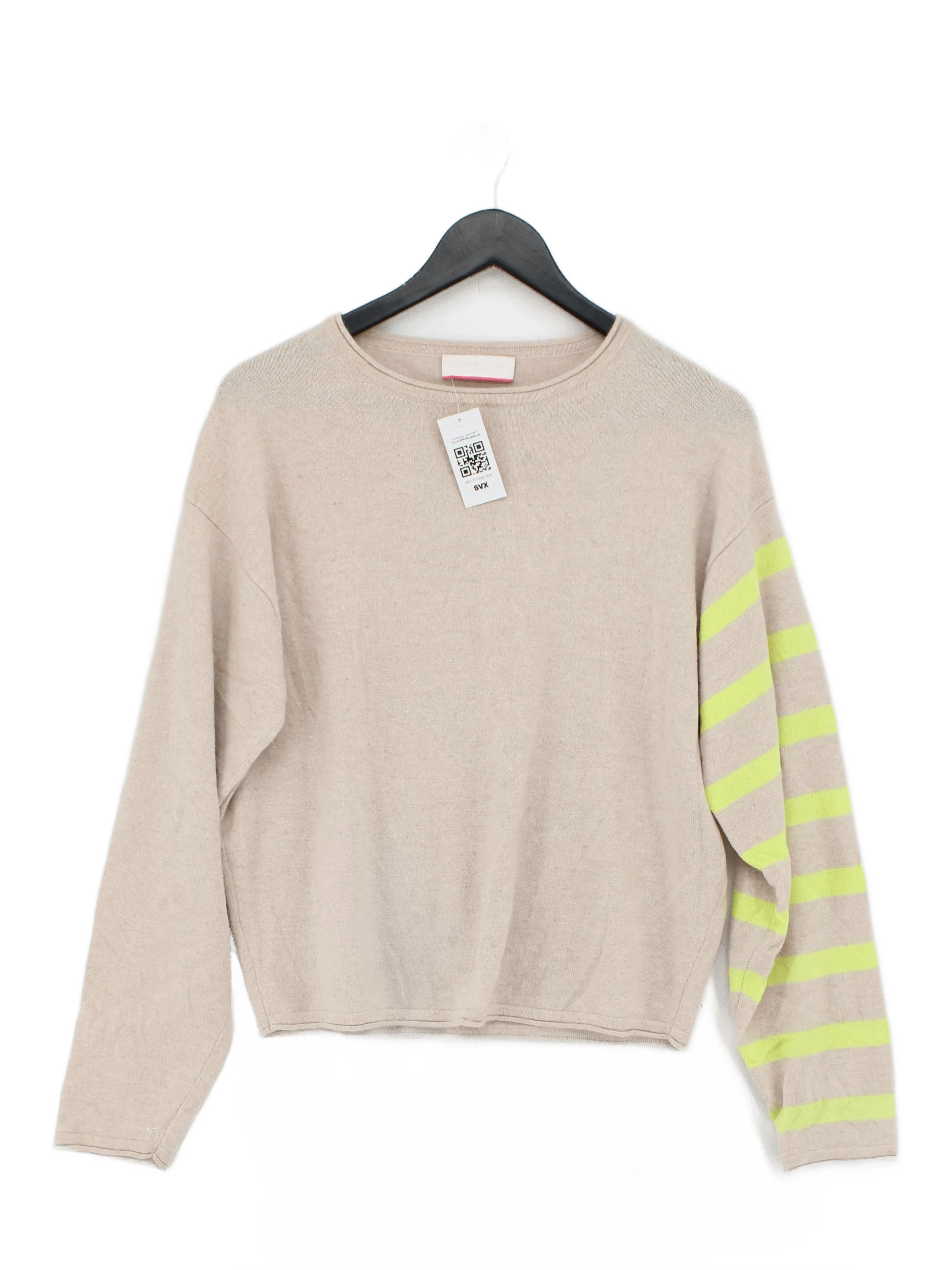 COCOA Cashmere Women's Jumper M Cream Striped 100% Cashmere Round Neck Pullover