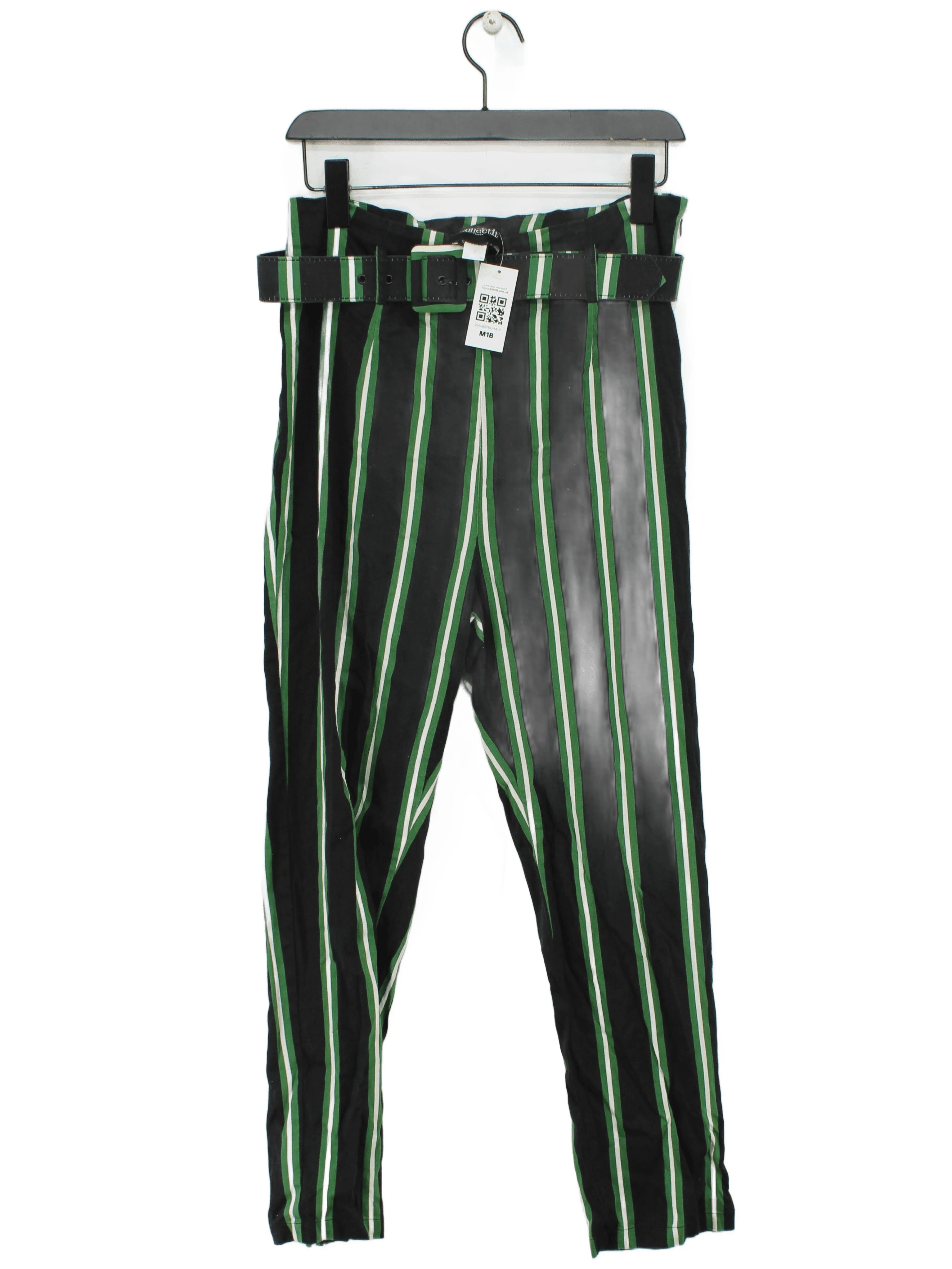 Collectif Women's Trousers UK 14 Black Striped 100% Cotton Tapered Cropped