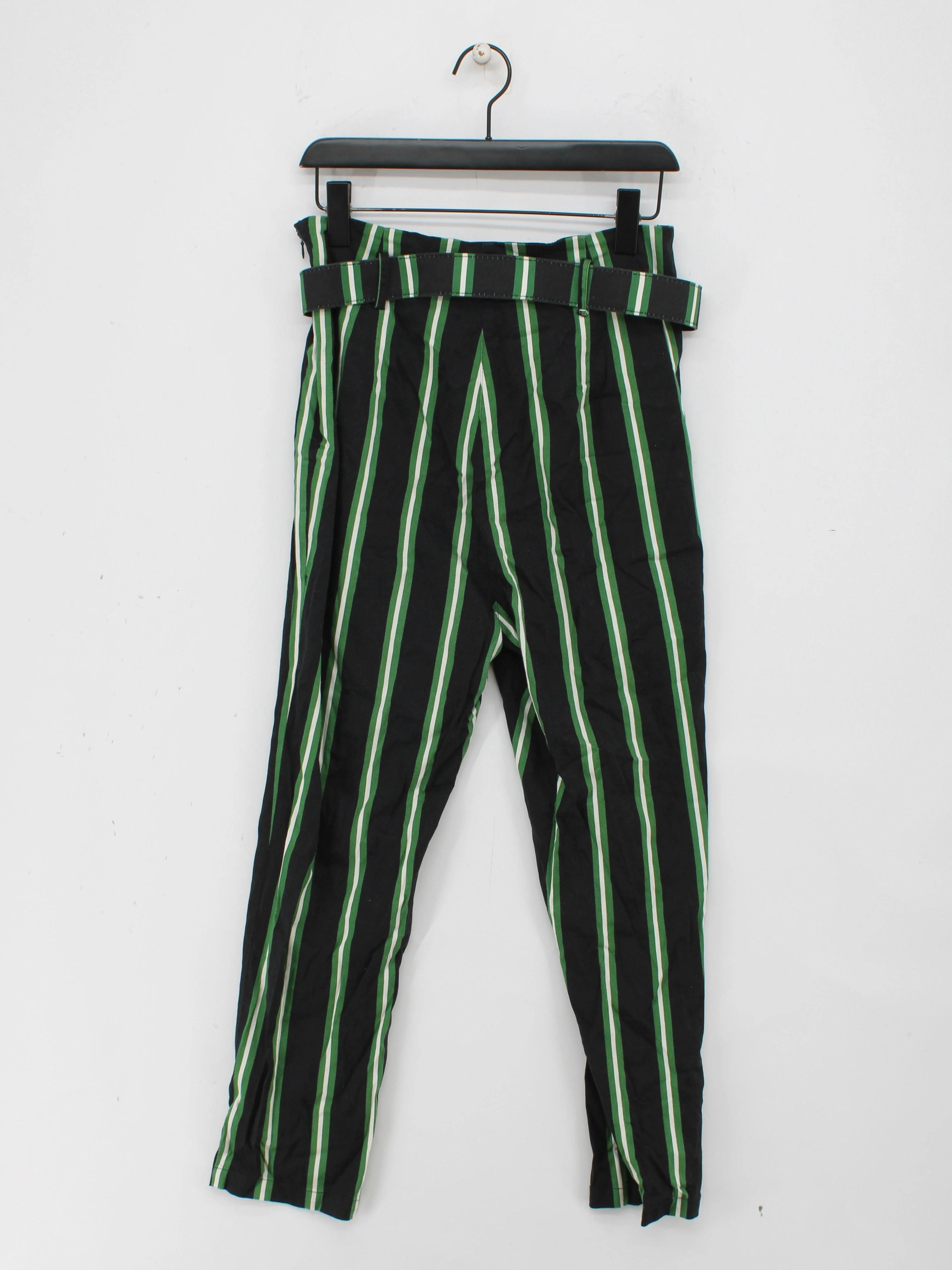 Collectif Women's Trousers UK 14 Black Striped 100% Cotton Tapered Cropped - Image 2