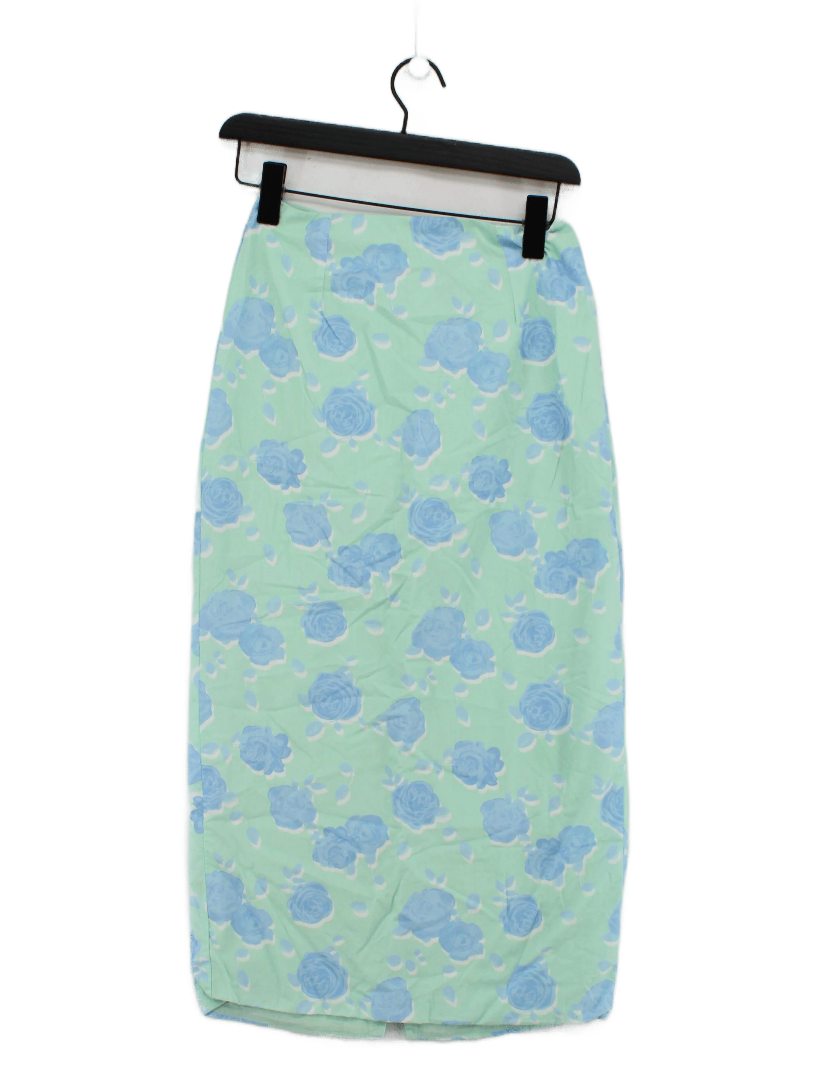 COLLECTIVE Women's Midi Skirt UK 8 Green 100% Cotton Straight & Pencil