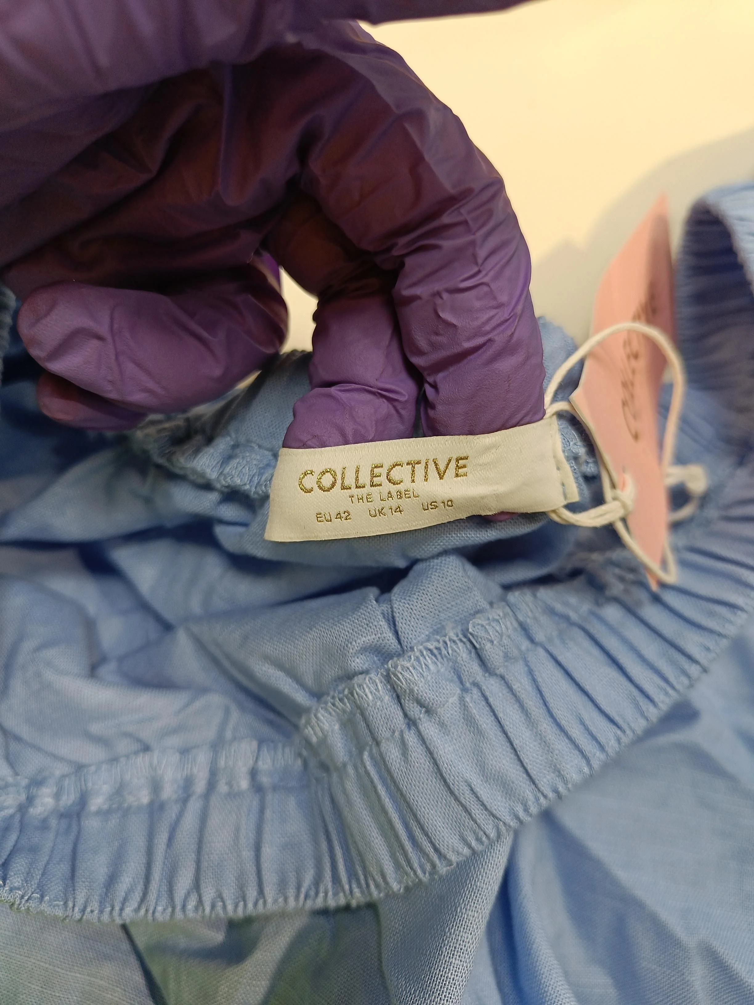 COLLECTIVE Women's Top UK 14 Blue Cotton with Linen Cropped - Image 5