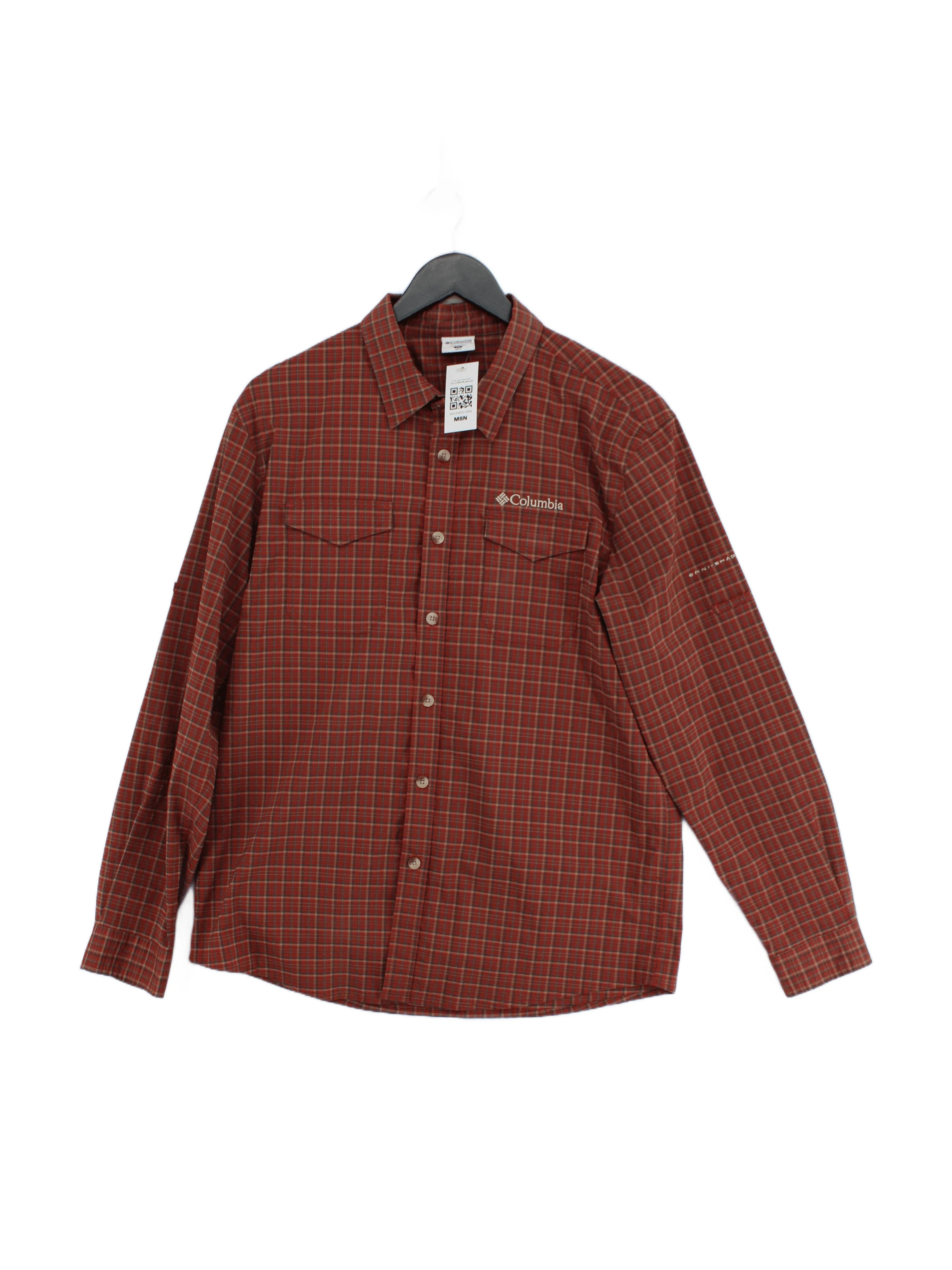Columbia Men's Shirt XL Red Checkered 100% Cotton Basic