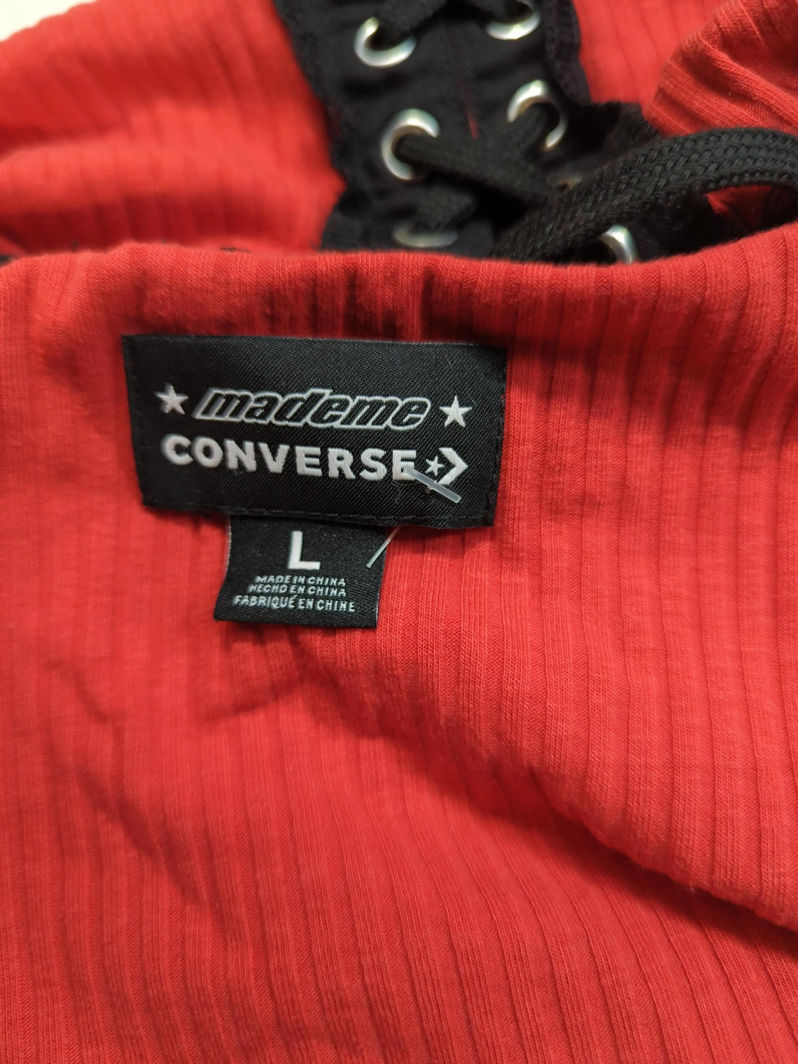 Converse Women's Top L Red Cotton with Polyester, Elastane Cropped - Image 5