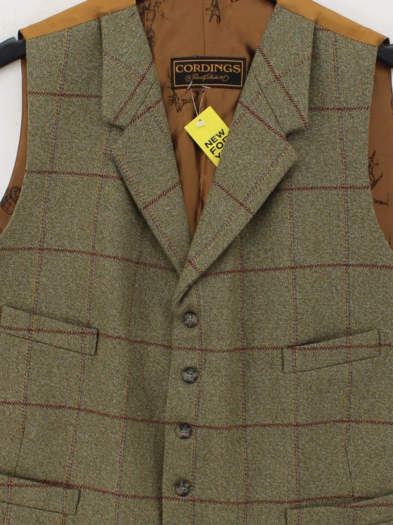 Cordings Men's Coat Chest: 48 in Green Checkered 100% Wool Overcoat - Image 3