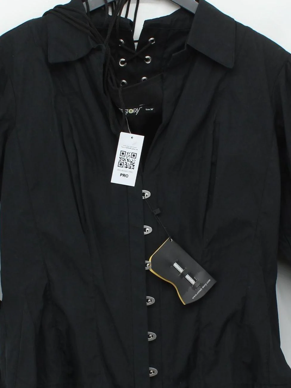 CORSET STORY Women's Shirt UK 18 Black 100% Cotton 3/4 Sleeve Collared Basic - Image 3