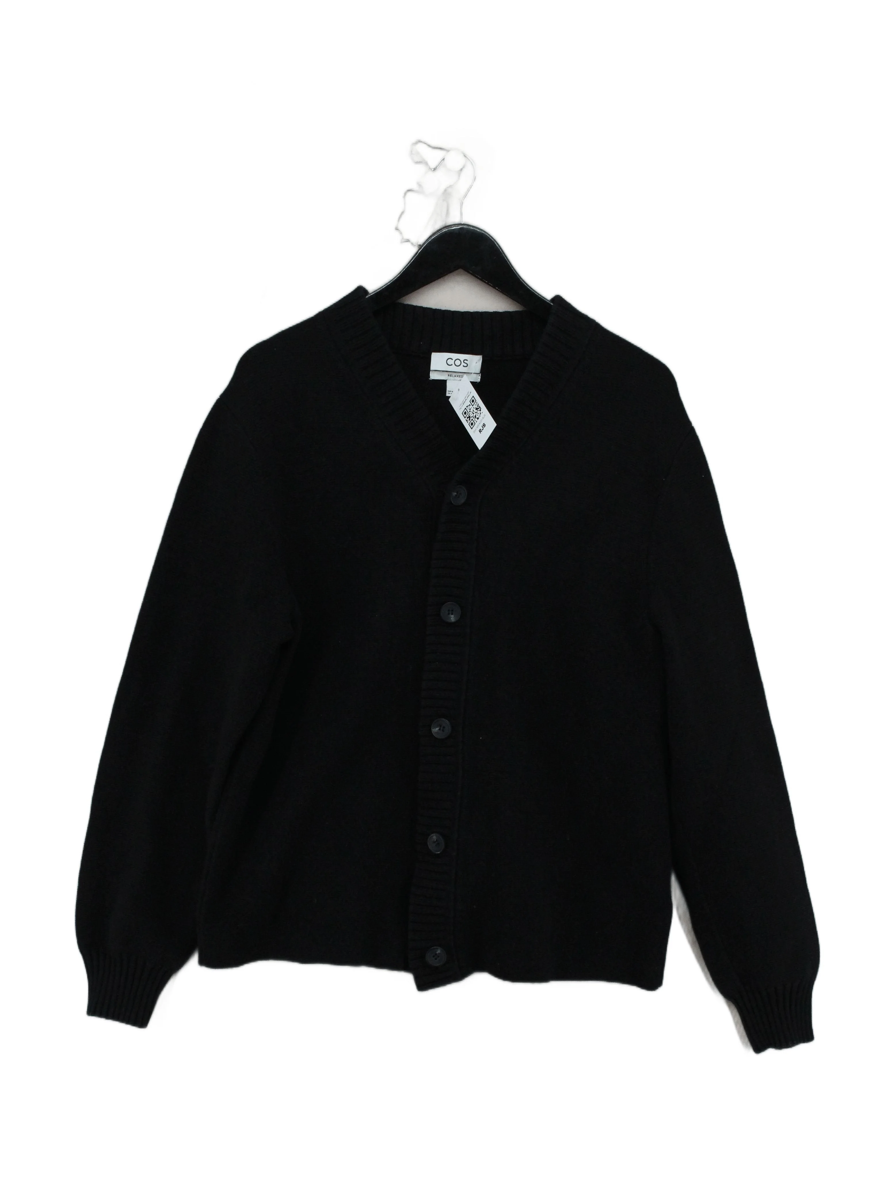 COS Men's Cardigan M Black Wool with Cotton V-Neck Cardigan