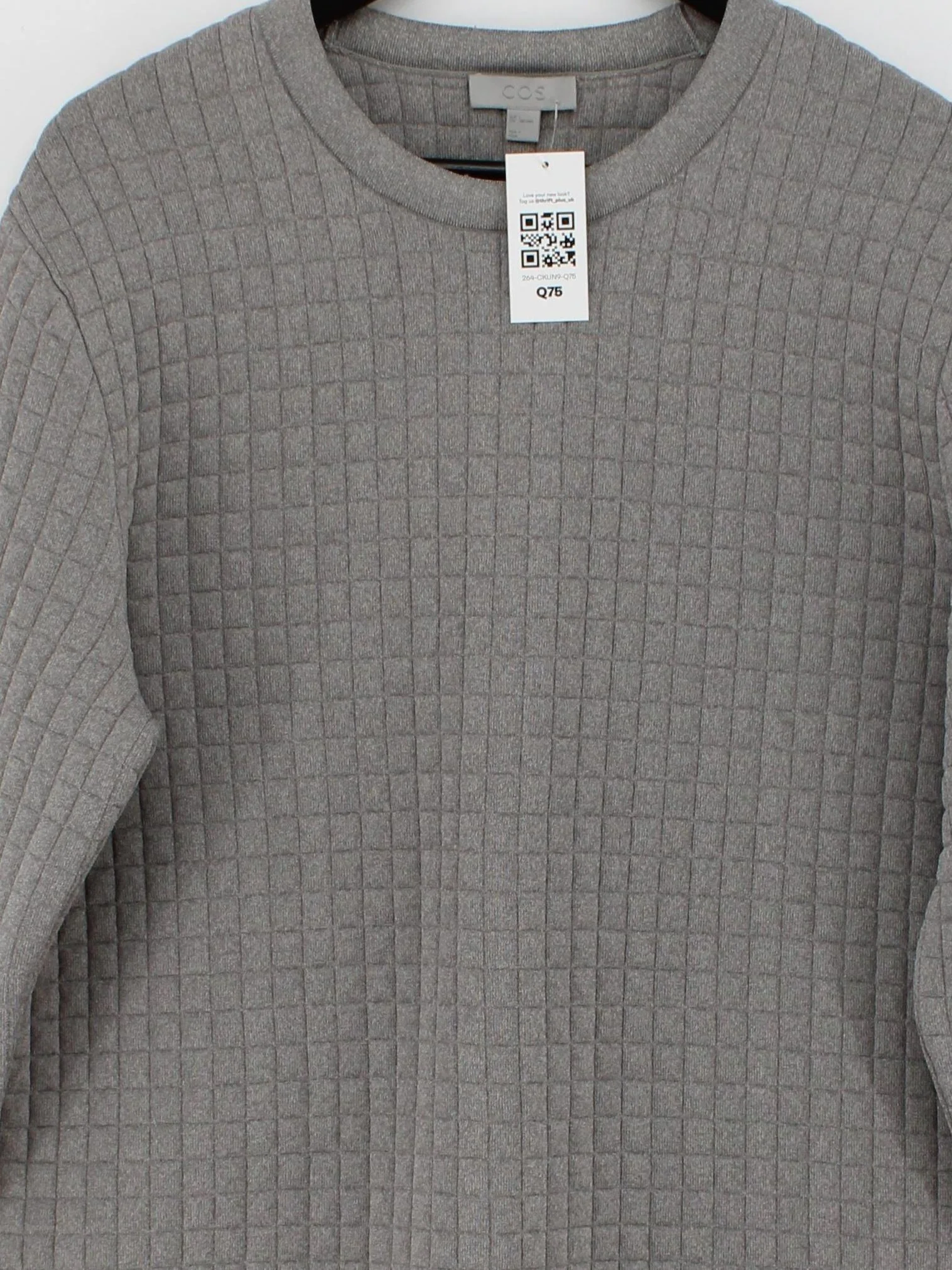 COS Men's Hoodie L Grey Geometric Viscose with Polyester, Polyamide Pullover - Image 3