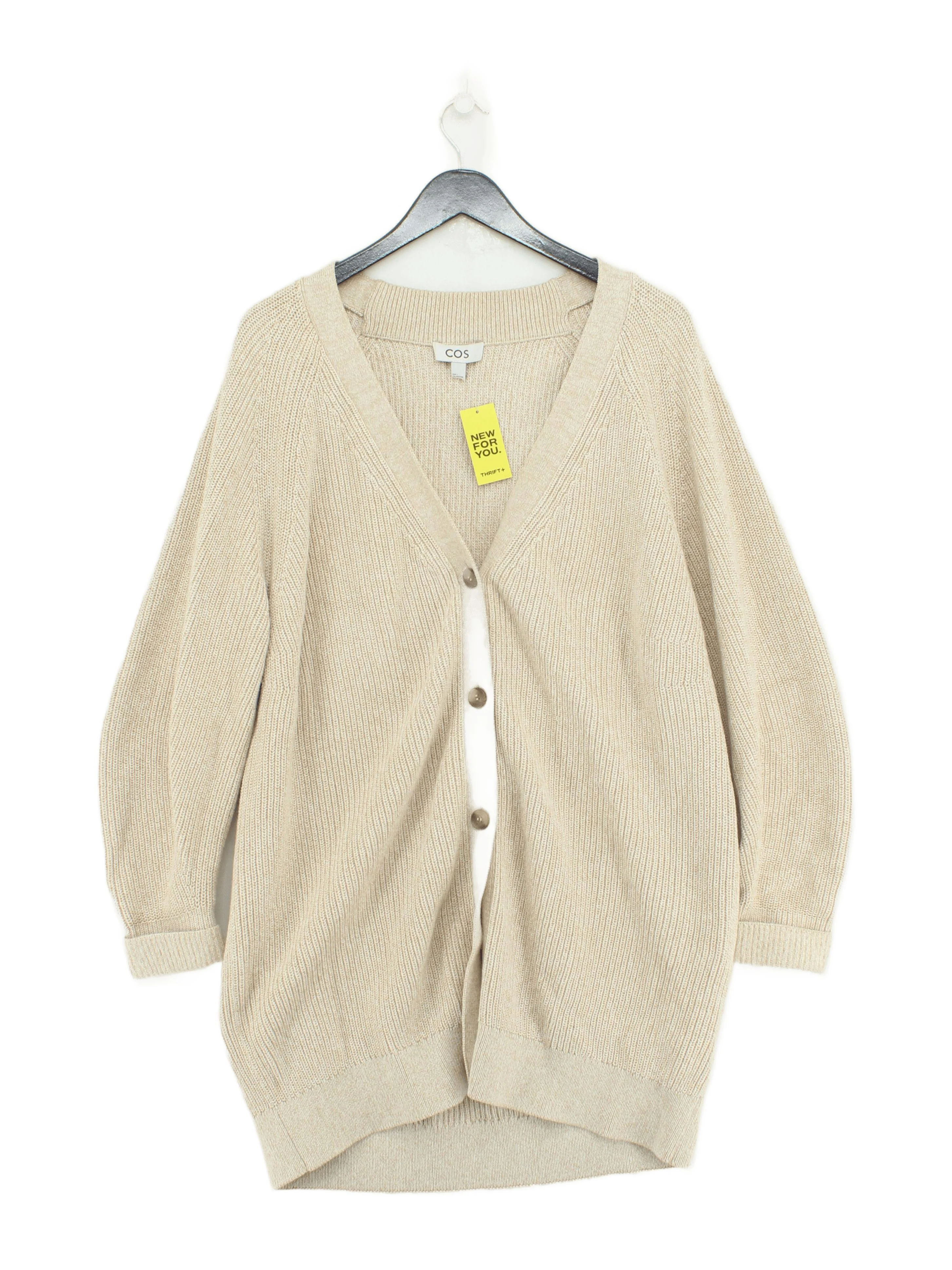 COS Women's Cardigan L Cream 100% Cotton V-Neck Cardigan