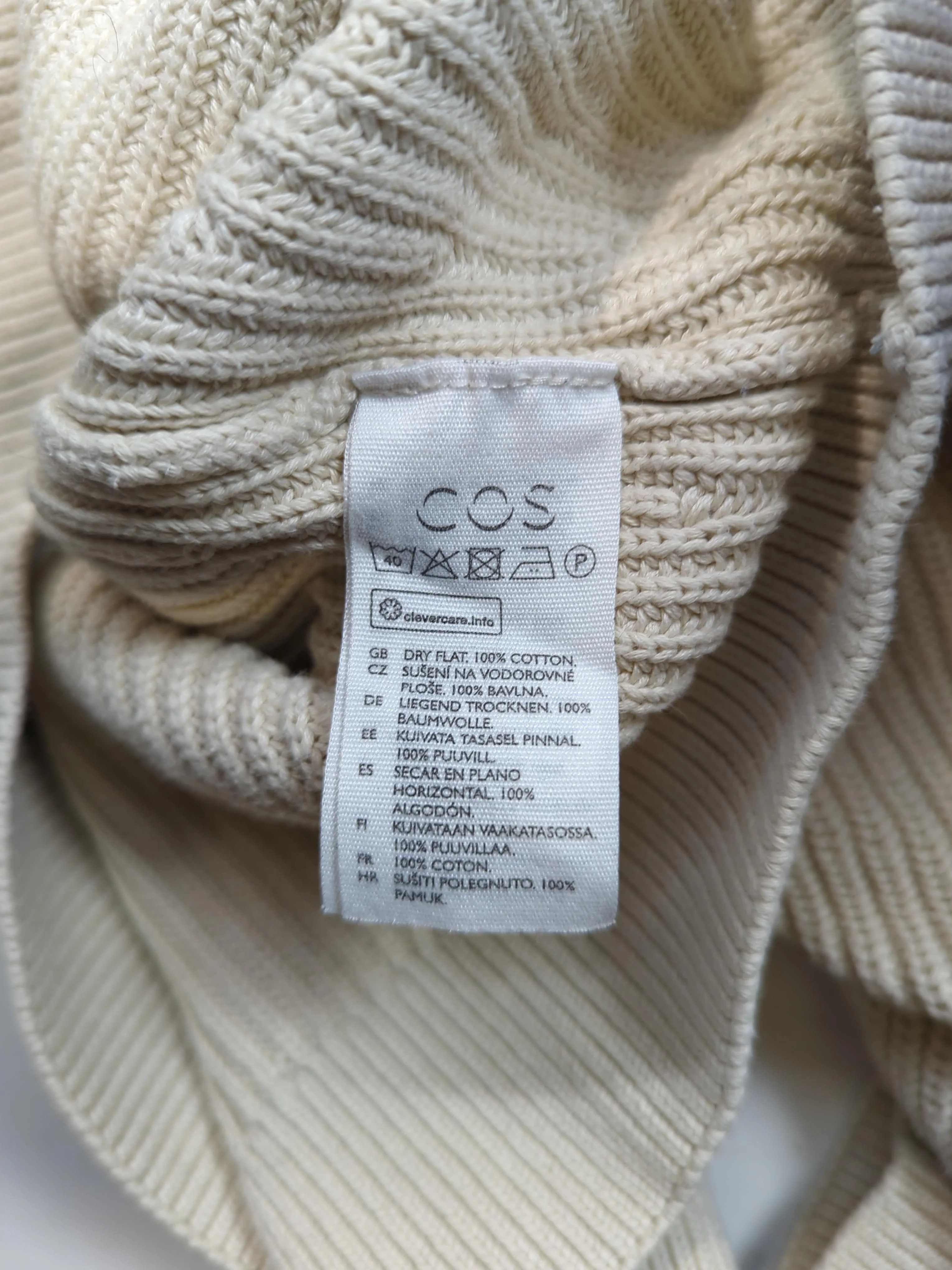 COS Women's Jumper L Cream 100% Cotton Round Neck Pullover - Image 6