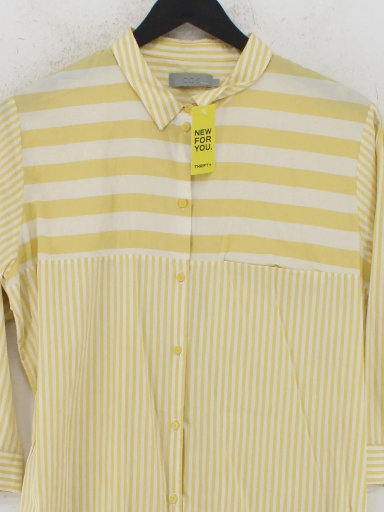 COS Women's Shirt UK 6 Yellow Striped 100% Cotton 3/4 Sleeve Collared Basic - Image 3