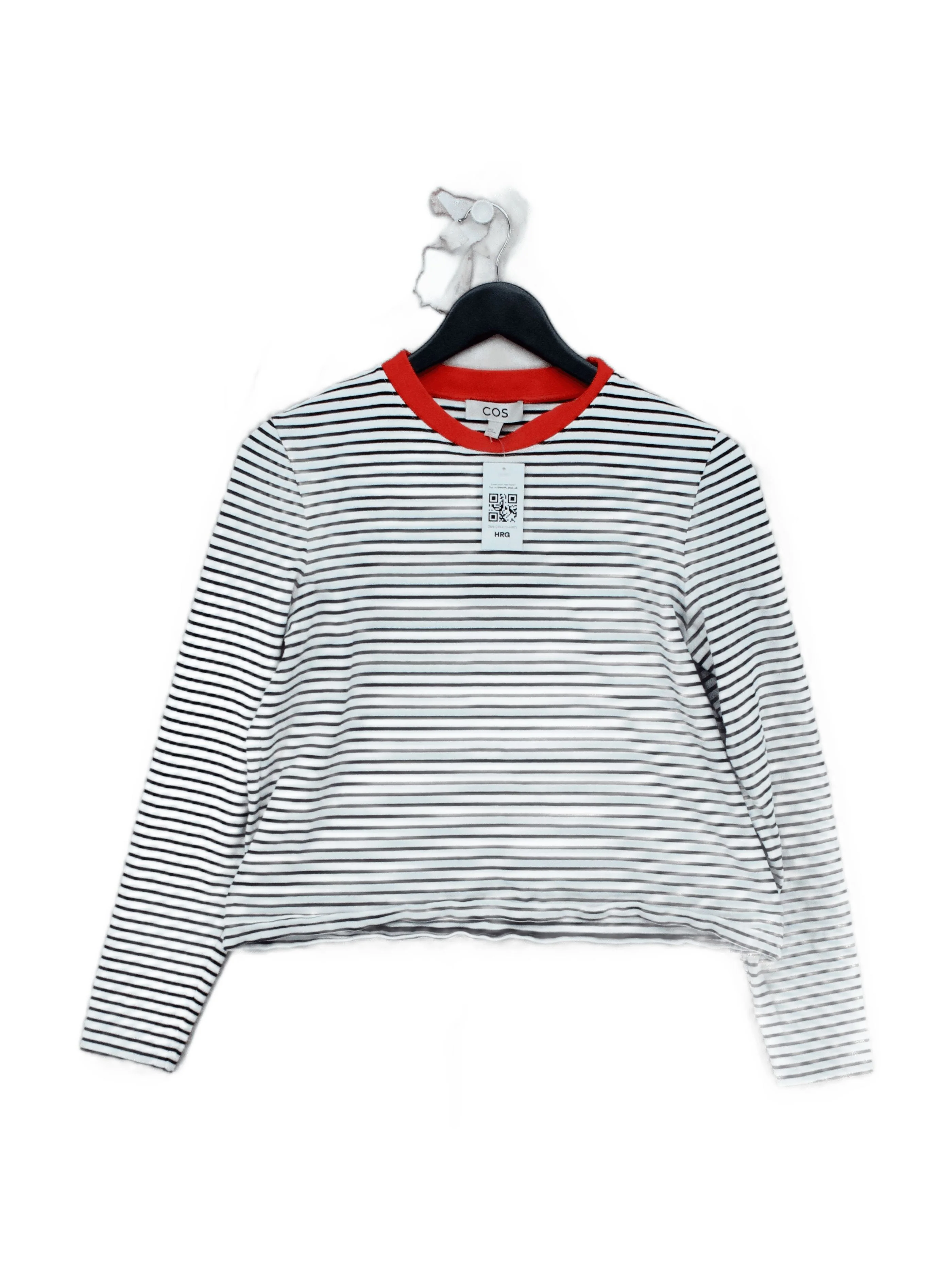 COS Women's T-Shirt M White Striped 100% Cotton Short Sleeve Crew Neck Basic