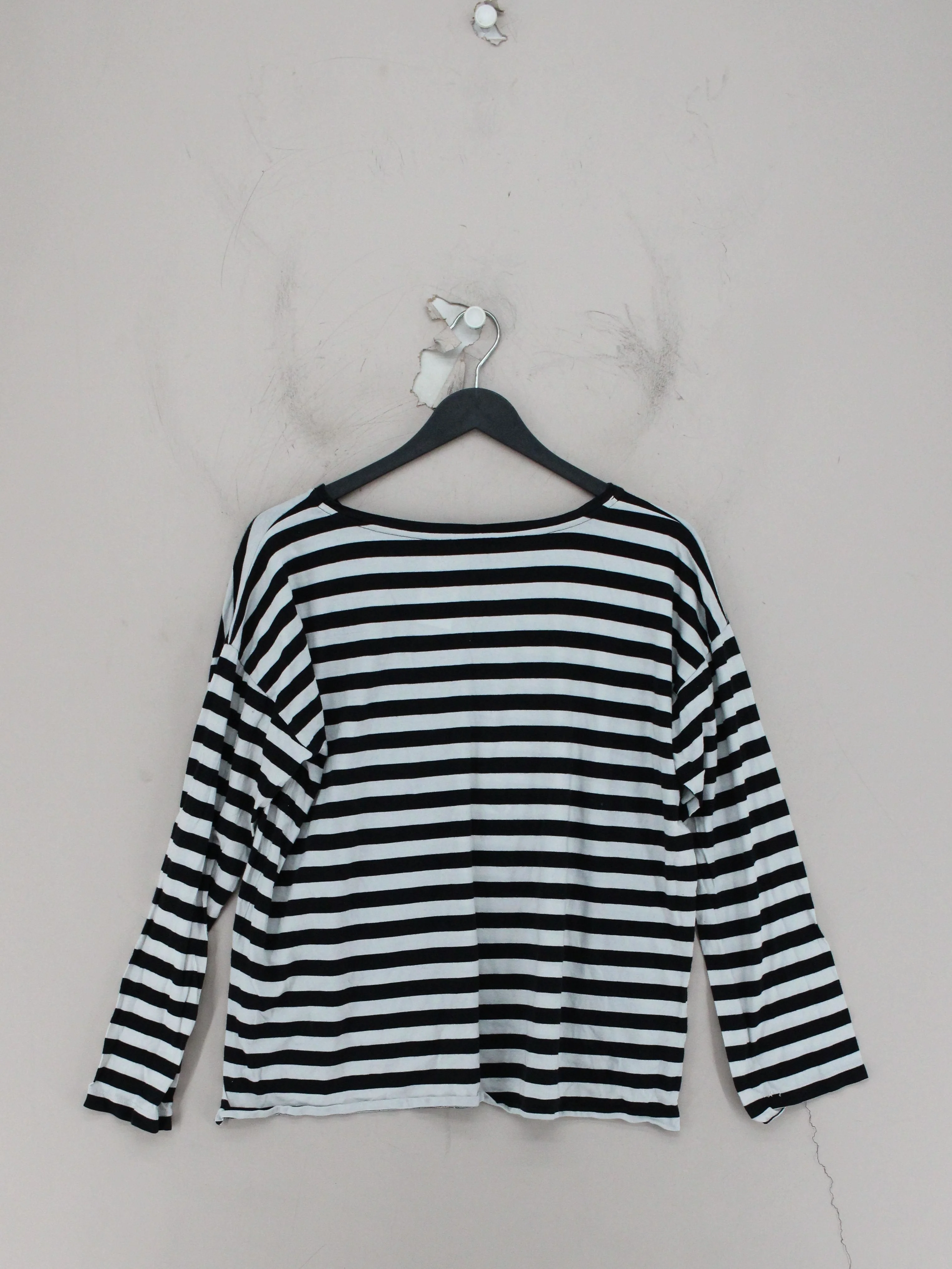 COS Women's Top M Black Striped 100% Cotton Long Sleeve Crew Neck Basic - Image 2