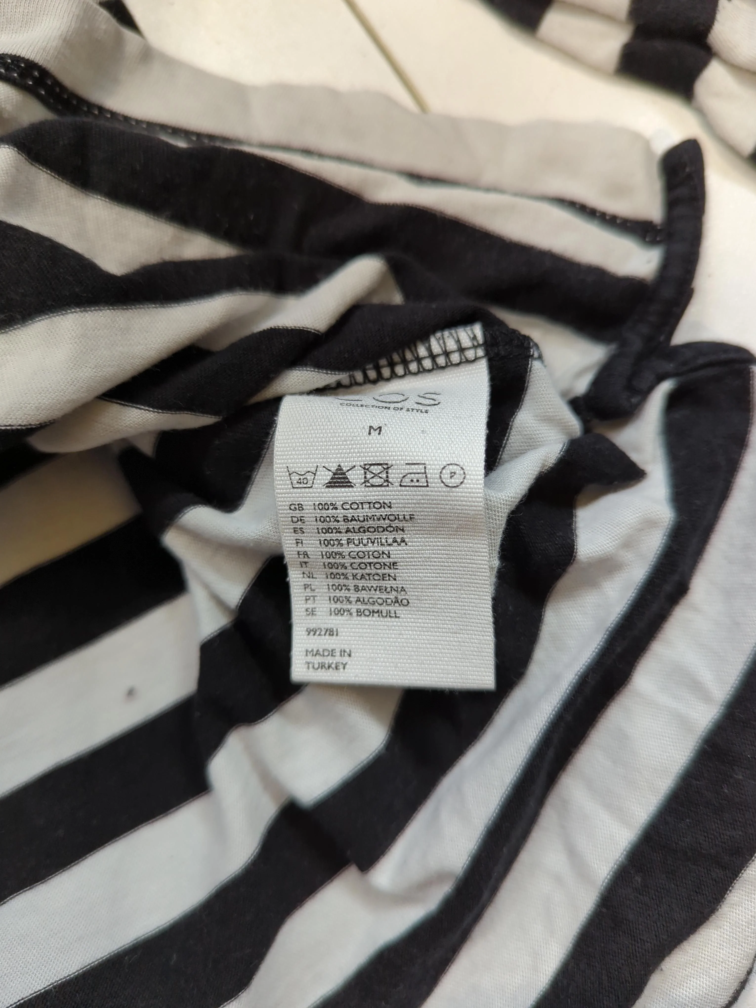 COS Women's Top M Black Striped 100% Cotton Long Sleeve Crew Neck Basic - Image 7