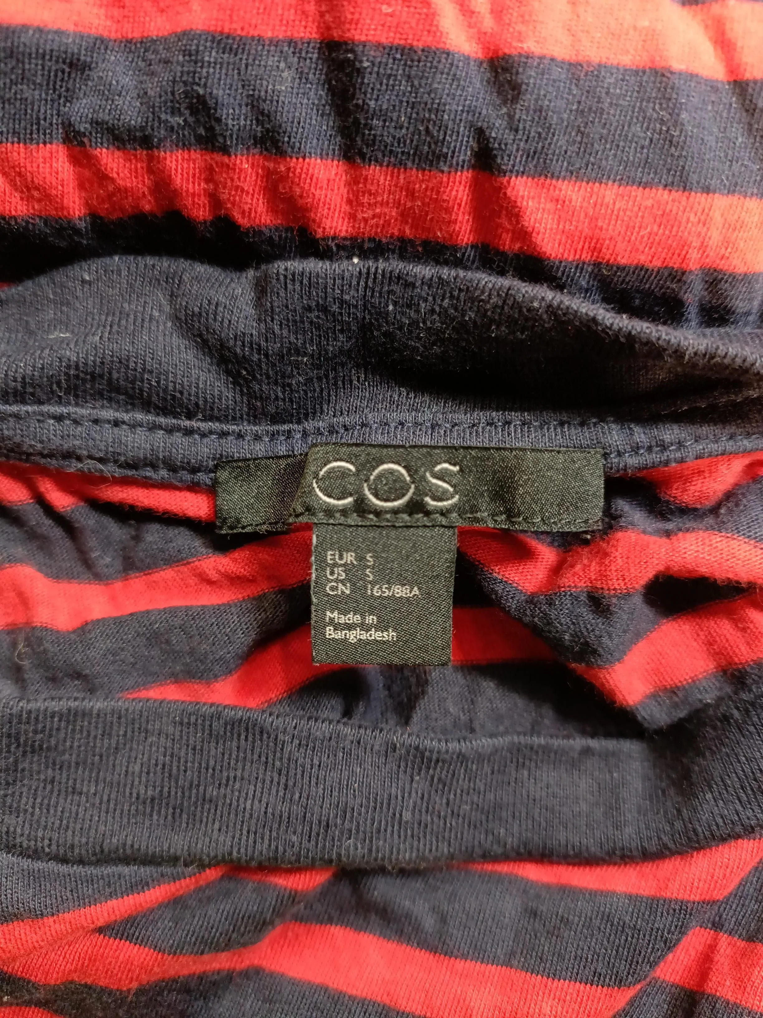 COS Women's Top S Red Striped 100% Cotton 3/4 Sleeve Round Neck Basic - Image 5