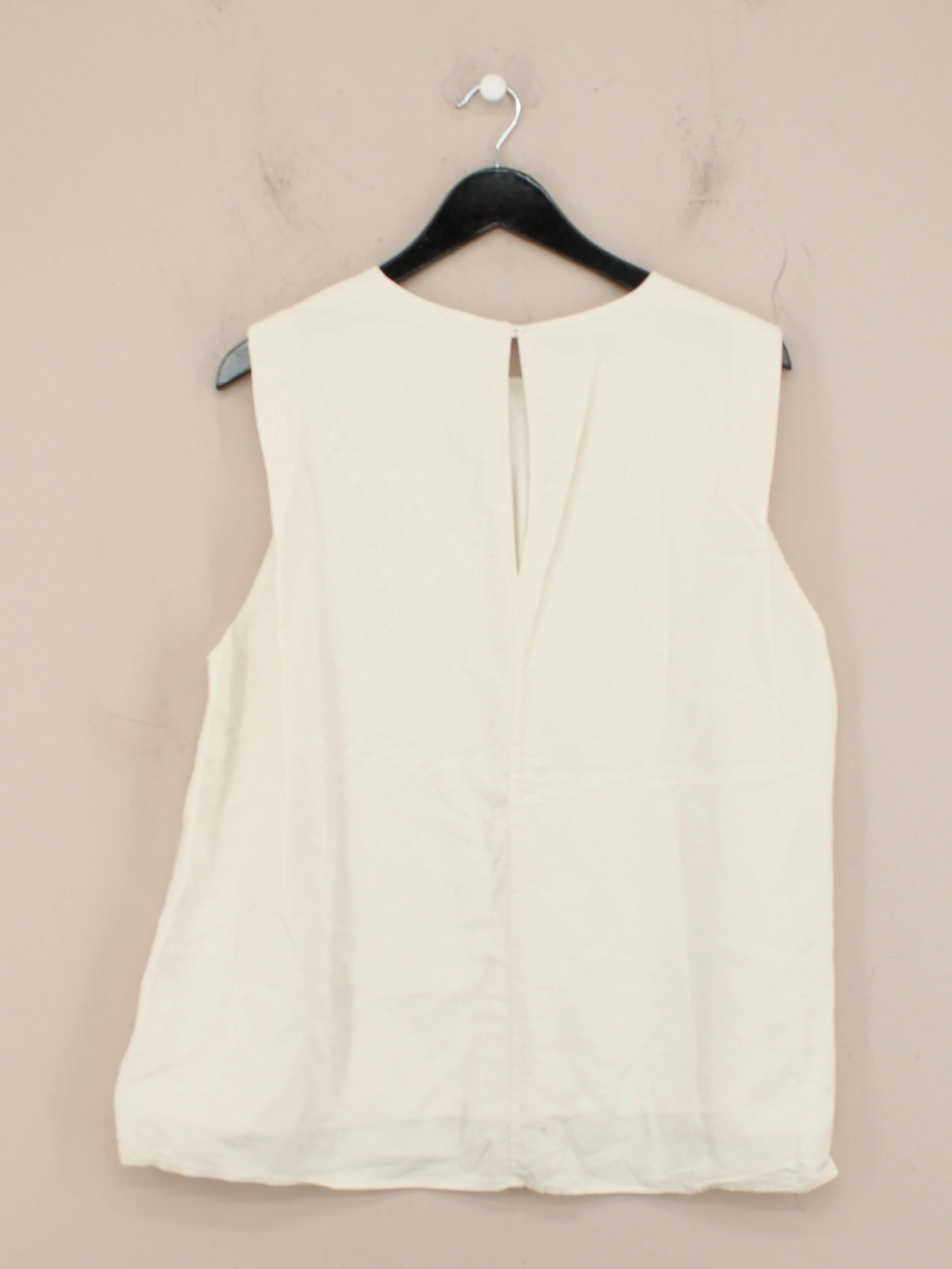 COS Women's Top UK 16 Cream Lyocell Modal with Linen Sleeveless Round Neck Basic - Image 2