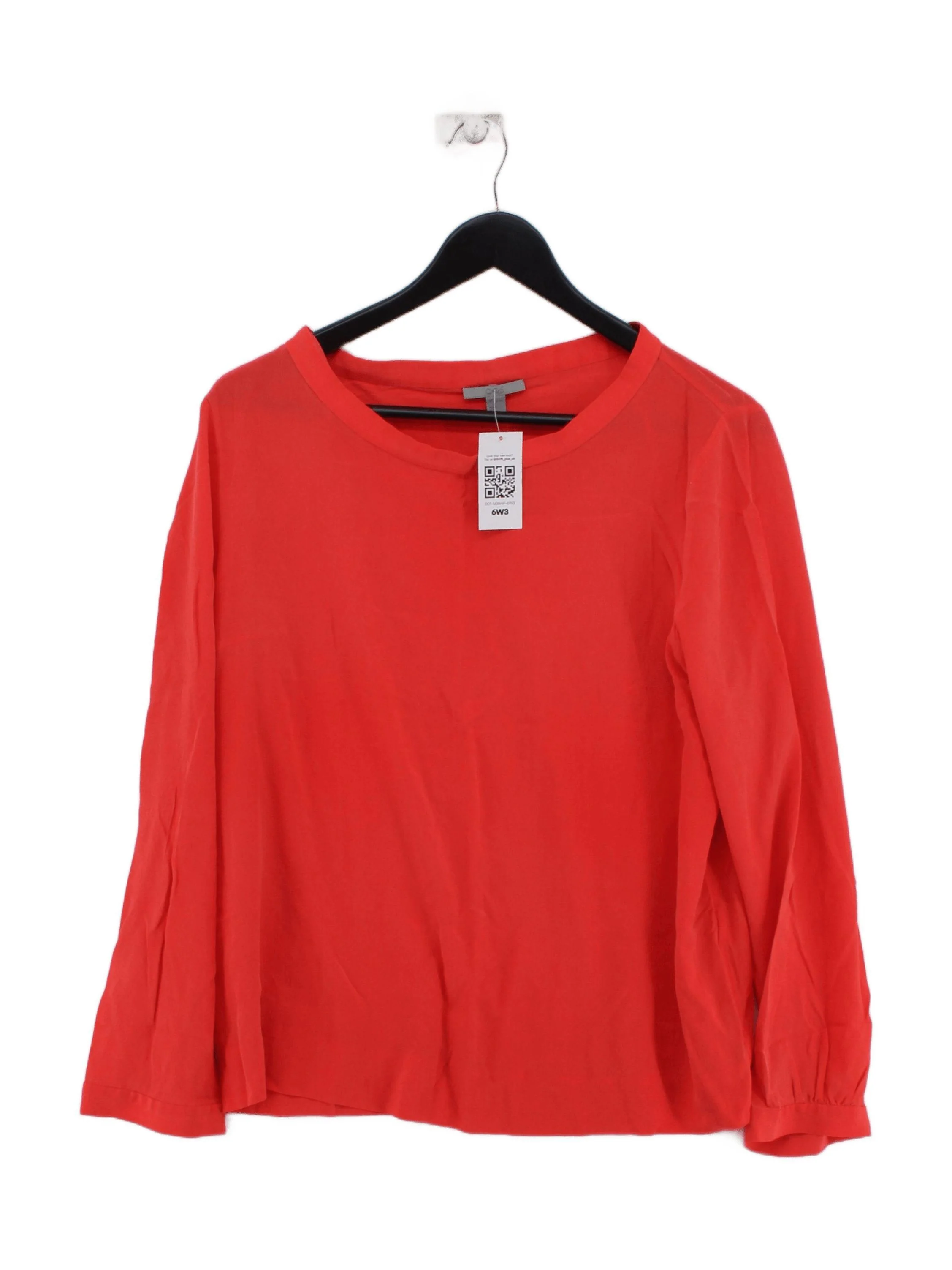 COS Women's Top UK 16 Orange 100% Silk Long Sleeve Round Neck Basic