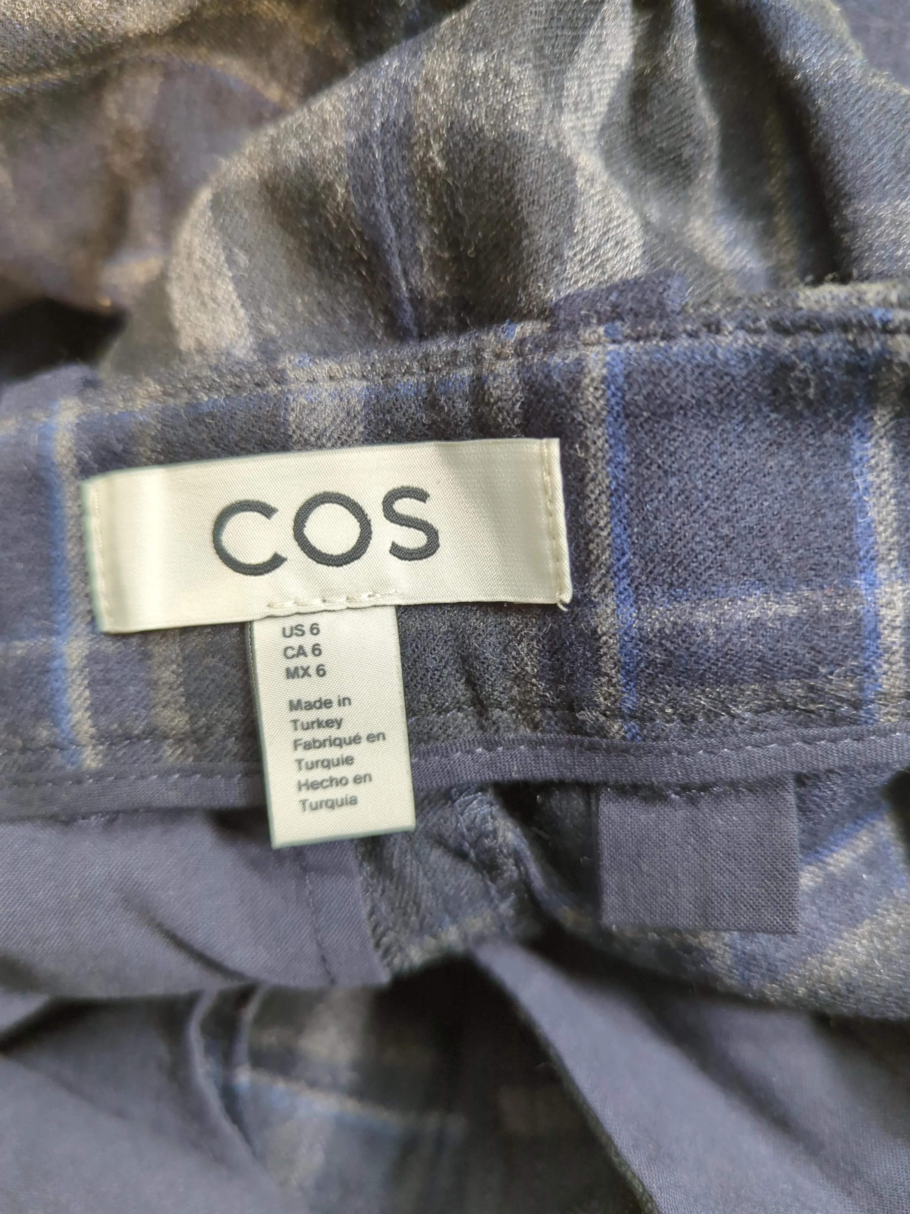 COS Women's Trousers UK 10 Blue Checkered Wool with Elastane Wide-Leg Cropped - Image 6