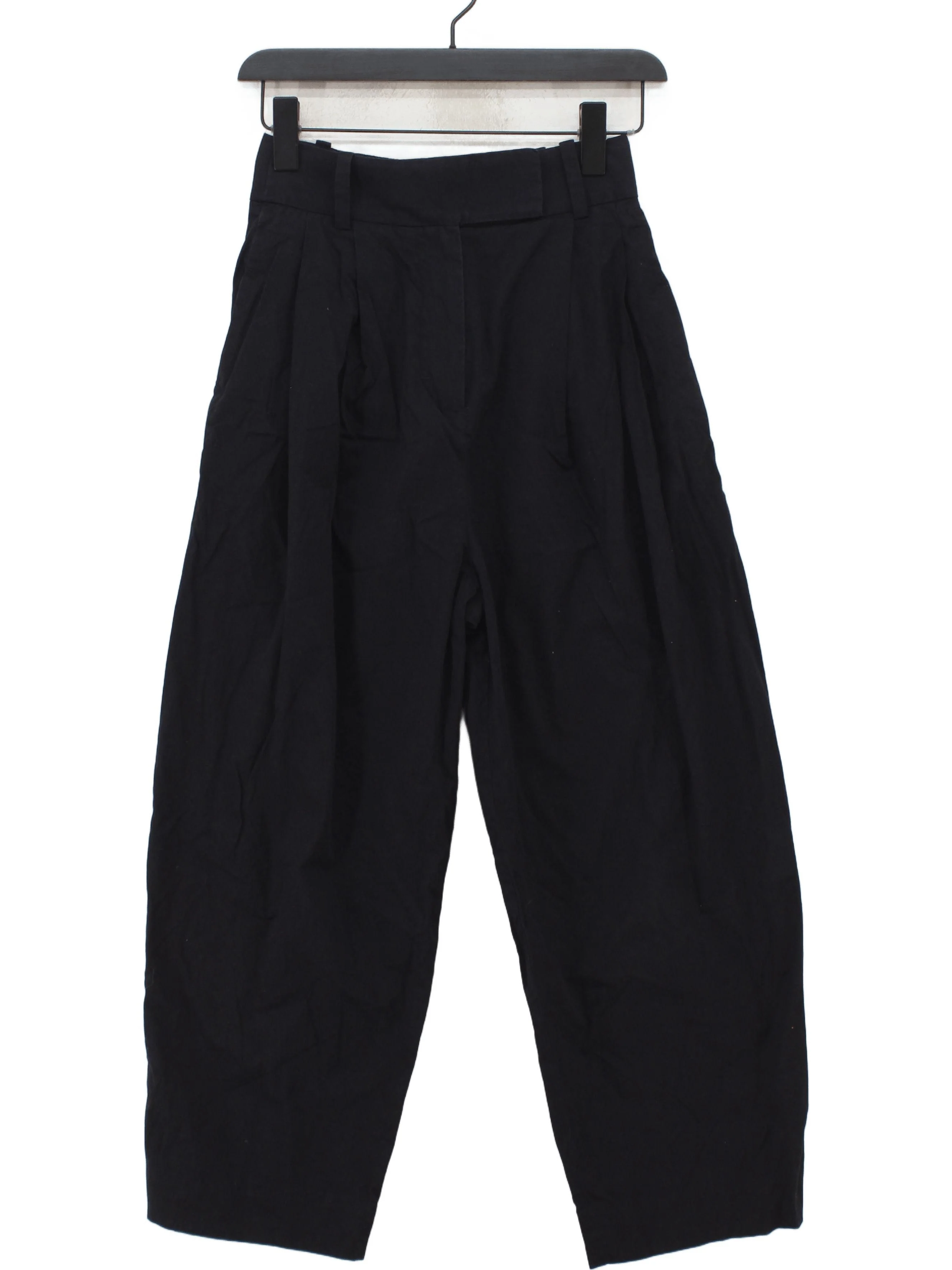 COS Women's Trousers UK 4 Black 100% Cotton Wide-Leg Cropped