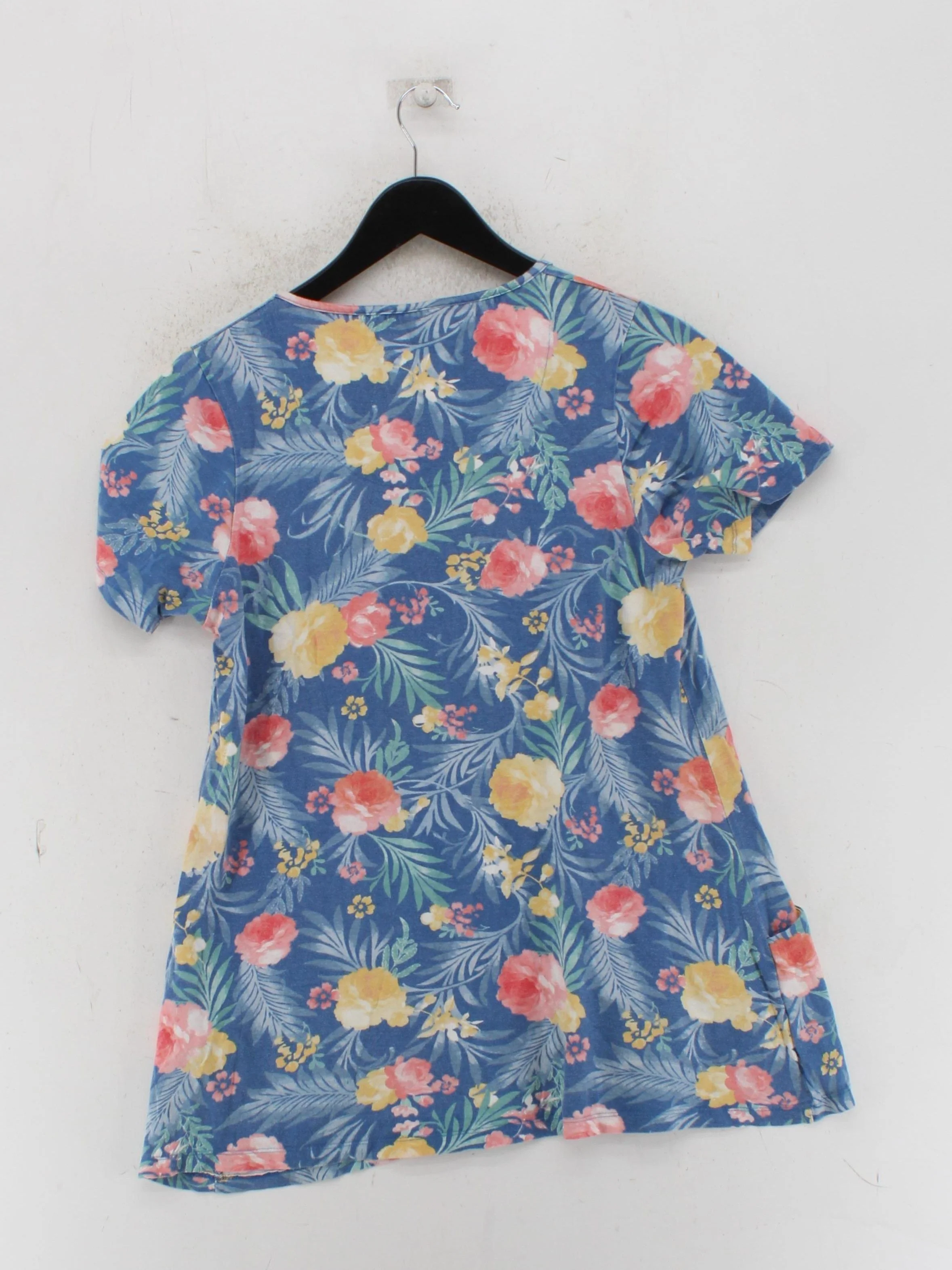 Country Rose Women's Top S Blue Floral 100% Cotton Short Sleeve Round Neck Tunic - Image 2