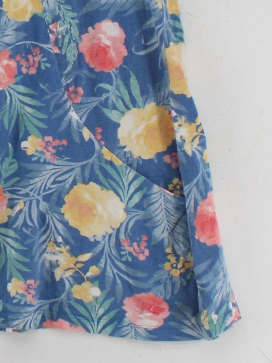 Country Rose Women's Top S Blue Floral 100% Cotton Short Sleeve Round Neck Tunic - Image 4