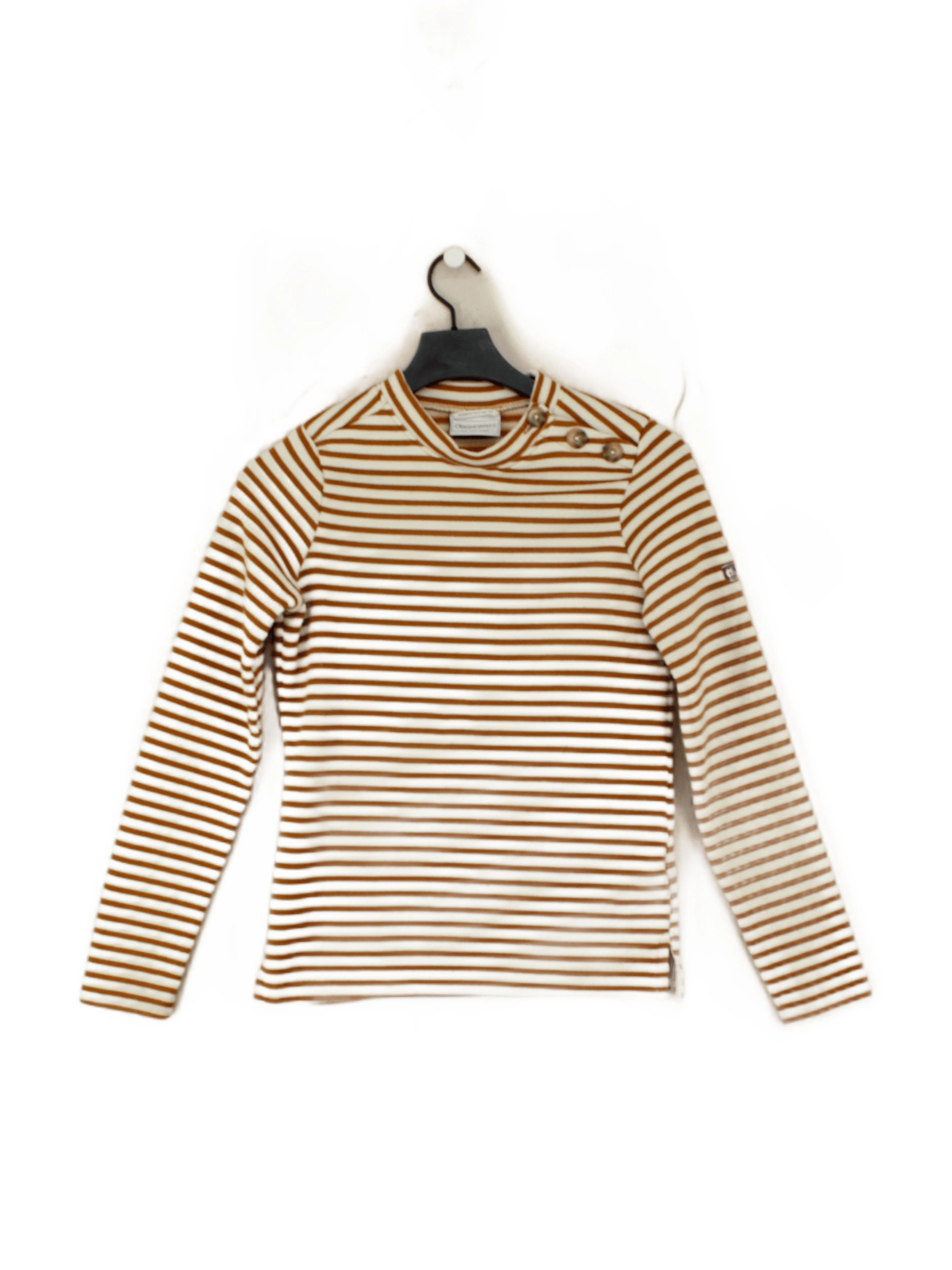 Craghoppers Women's Jumper UK 8 Cream Striped 100% Polyester Mock Neck Pullover