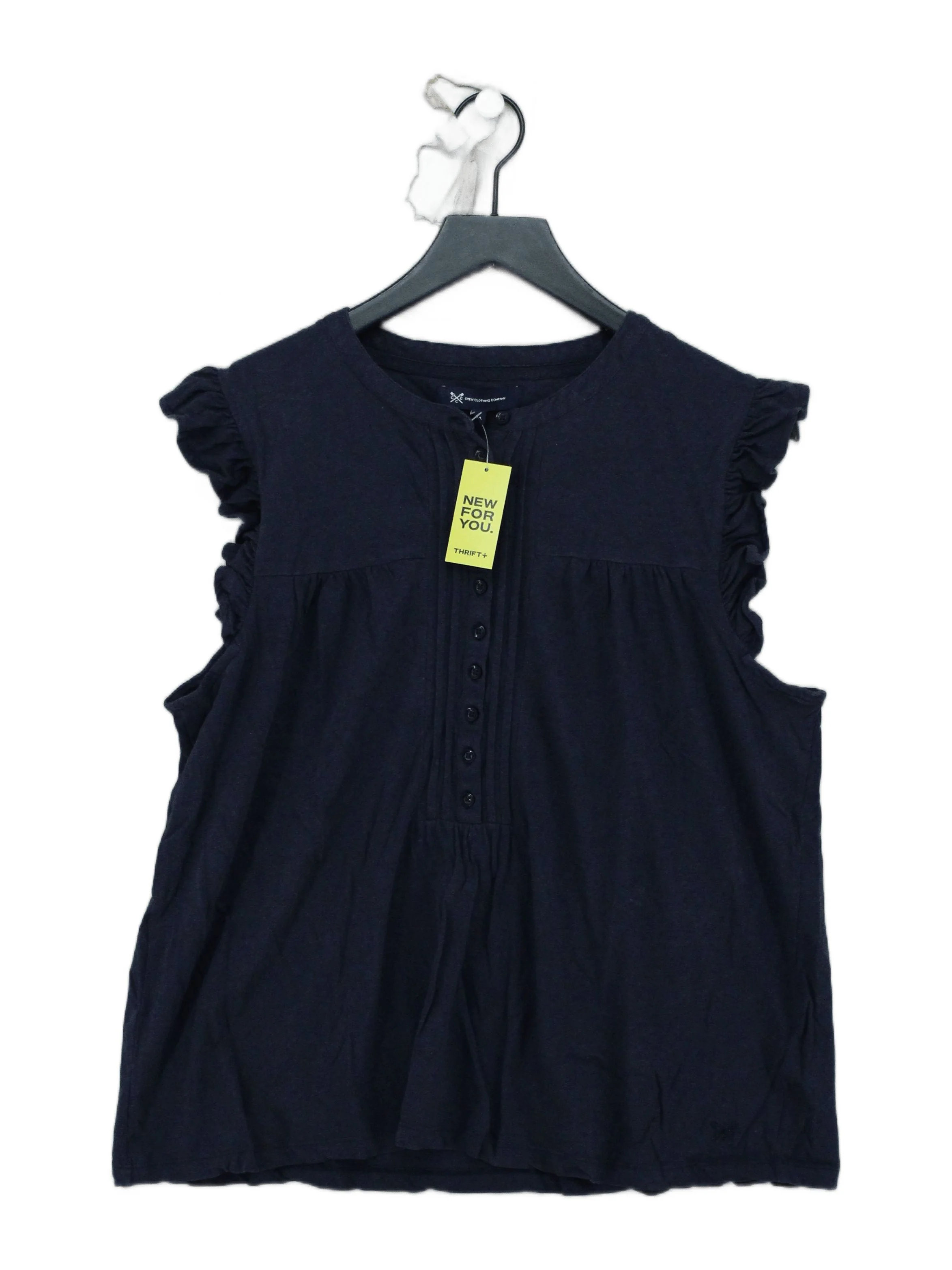 Crew Clothing Company Women's Top UK 16 Blue Cotton with Linen Basic