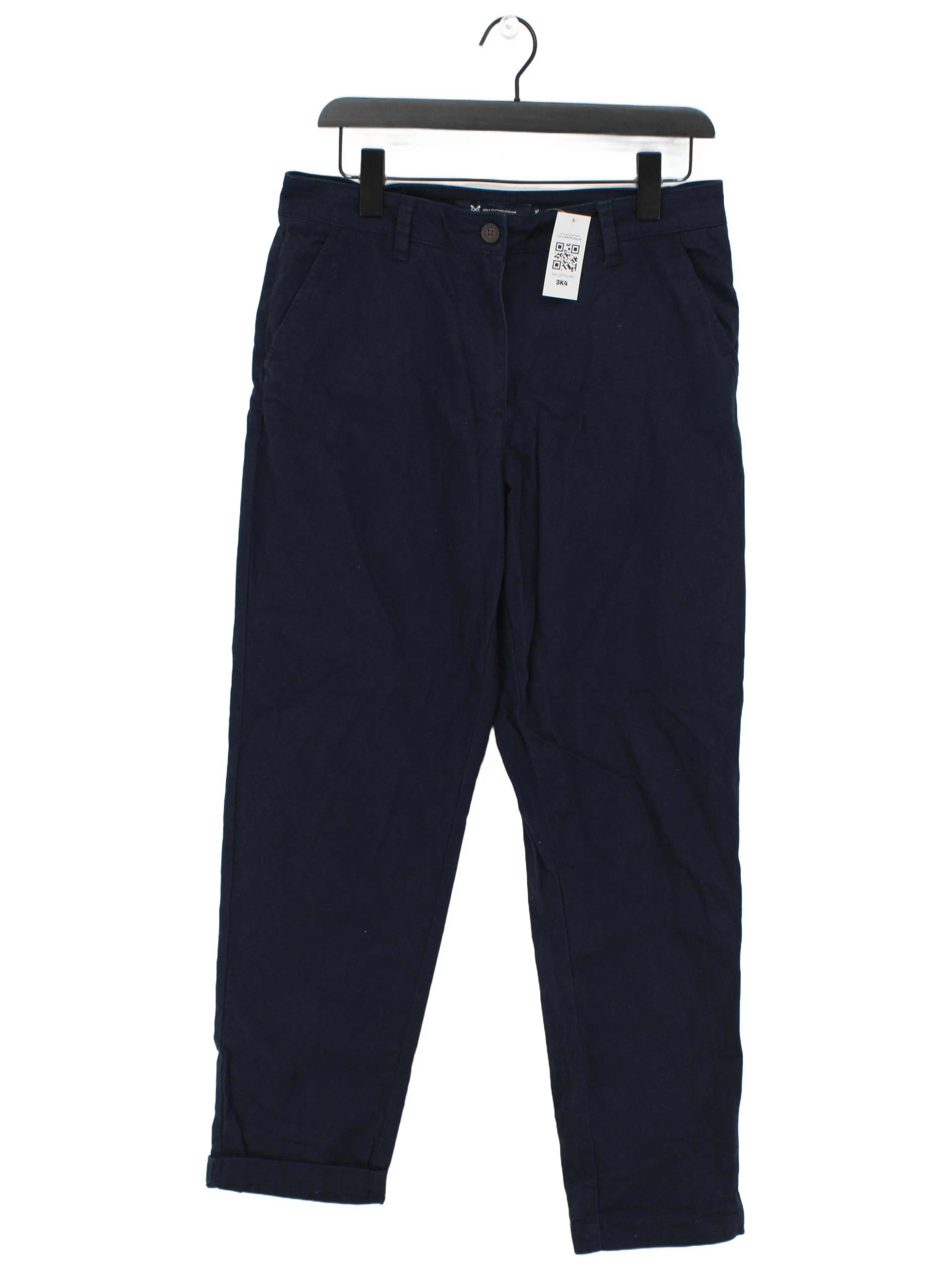 Crew Clothing Company Women's Trousers UK 10 Blue Cotton with Elastane Chino