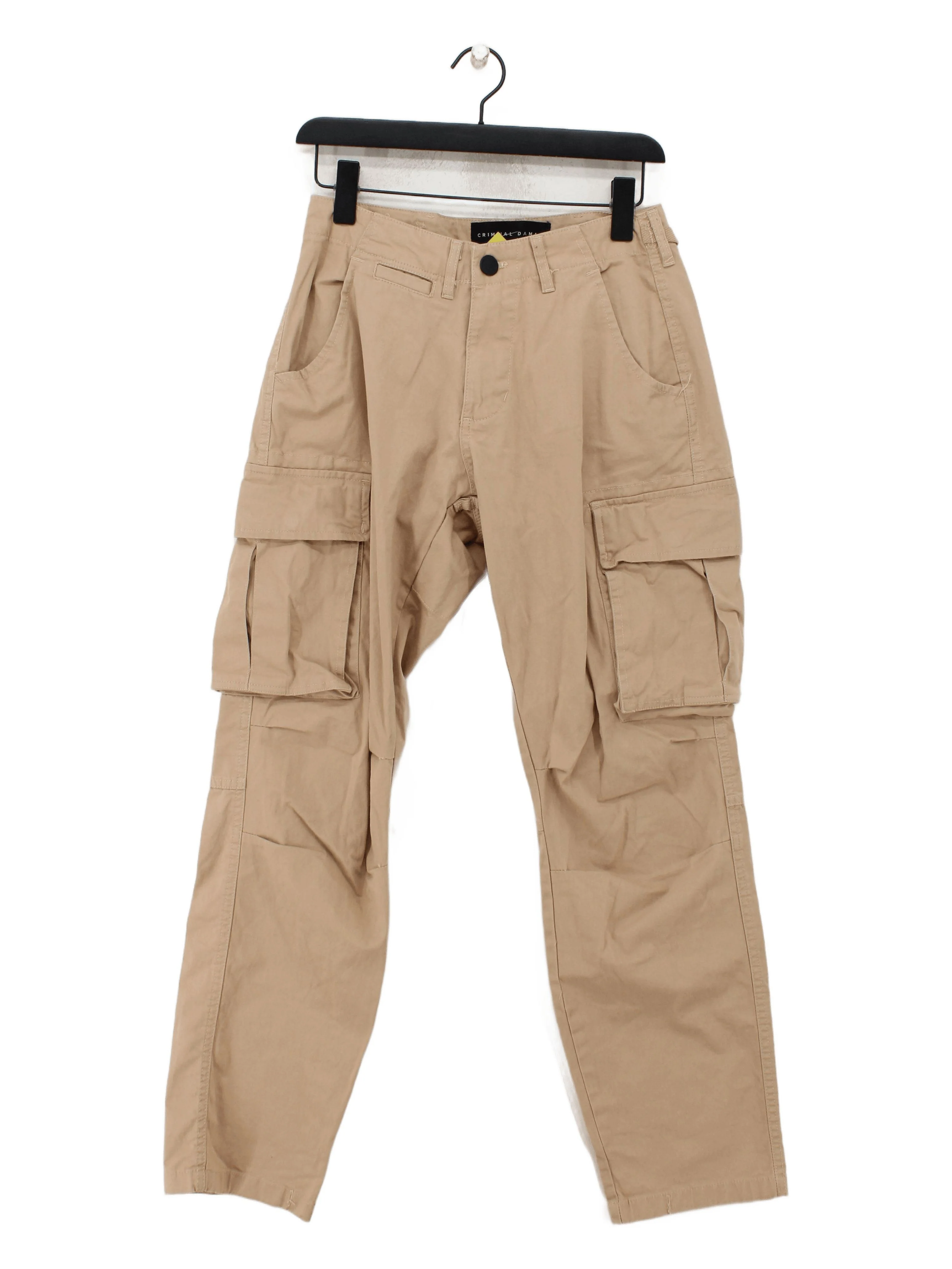 Criminal Damage Men's Trousers S Tan Cotton with Elastane Straight Cargo