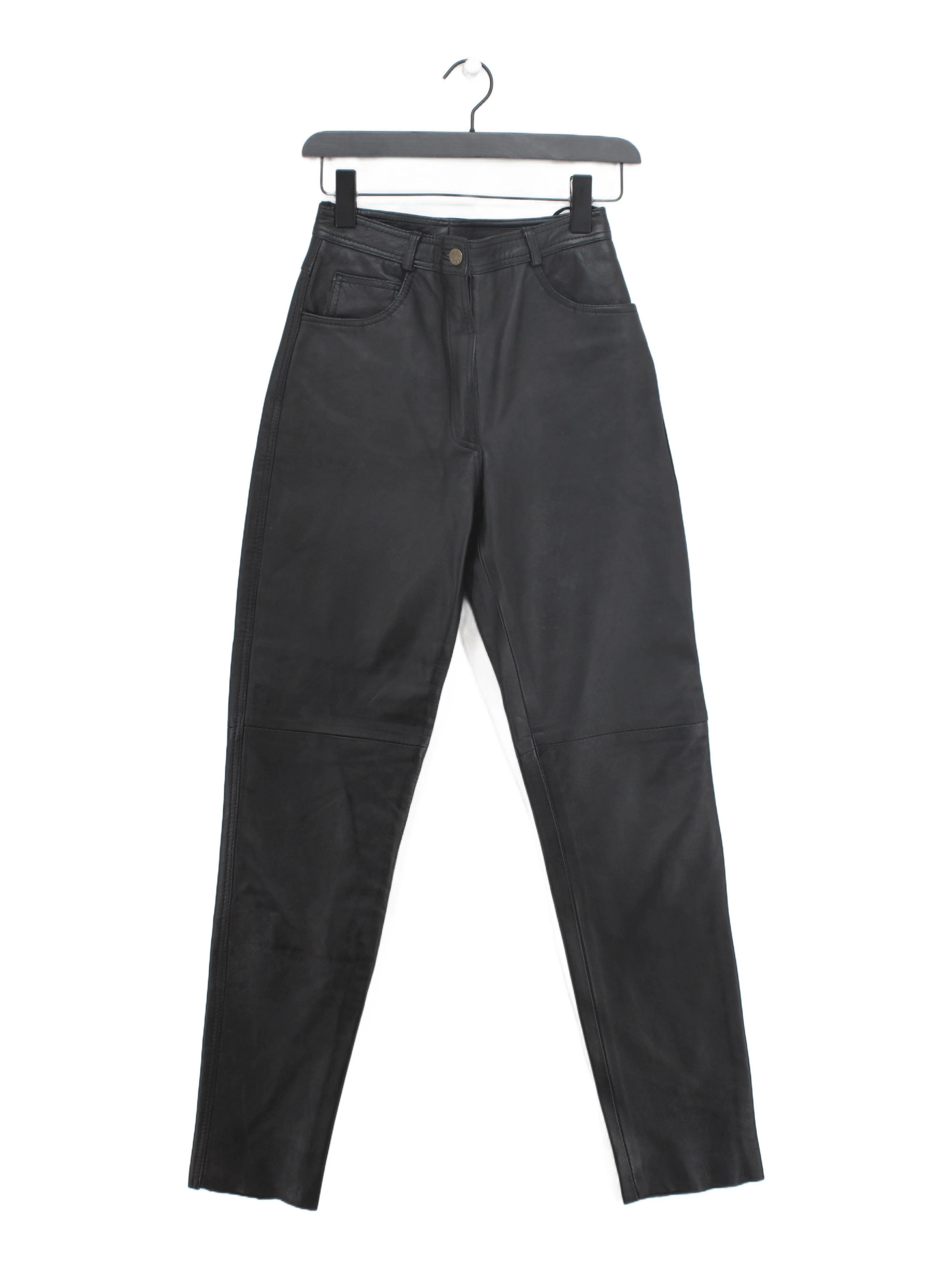 Dallas Women's Trousers W 28 in Black Leather with Polyester Straight Chino
