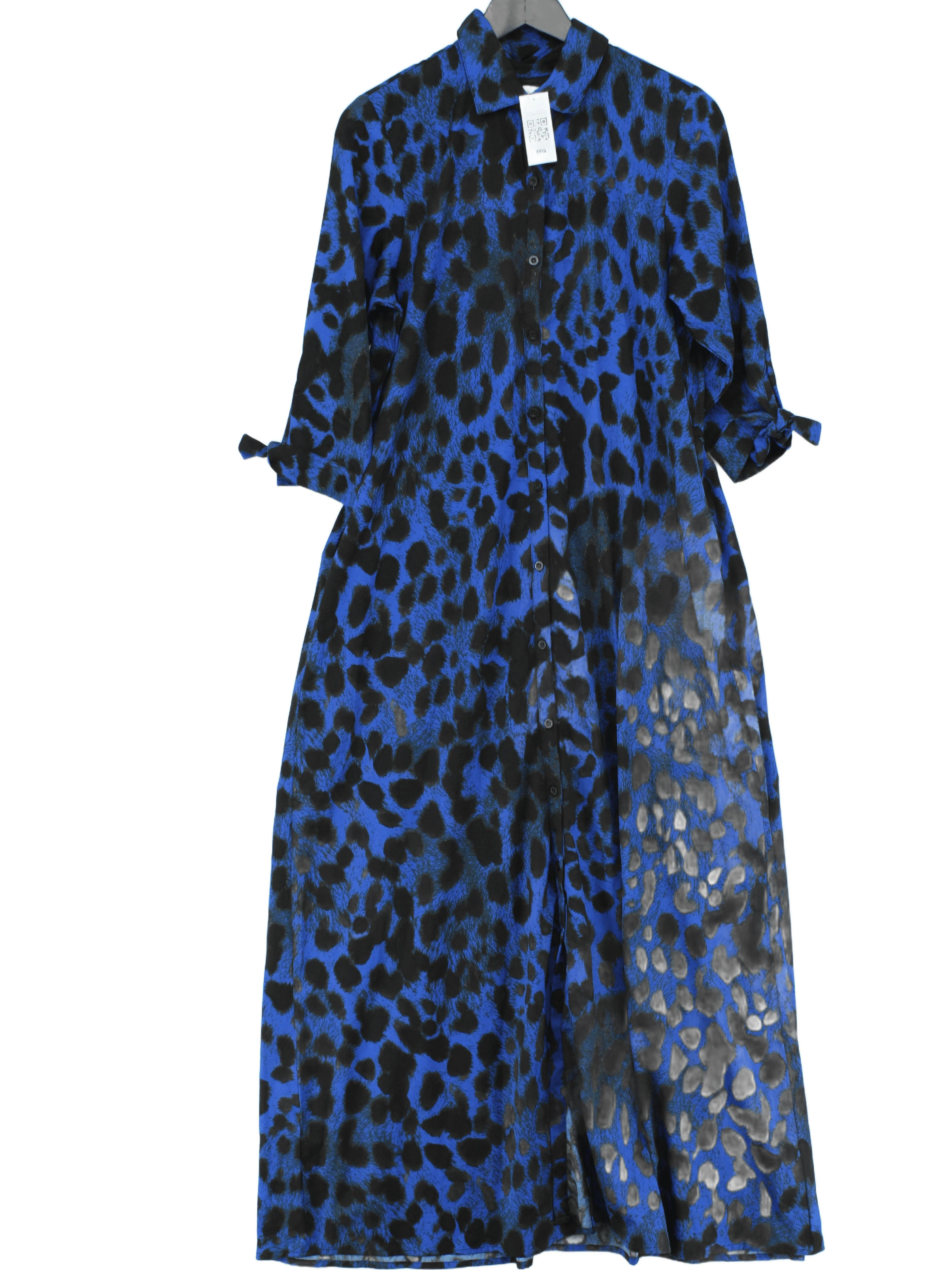 Dancing Leopard Shirt Midi Dress UK14 in Blue
