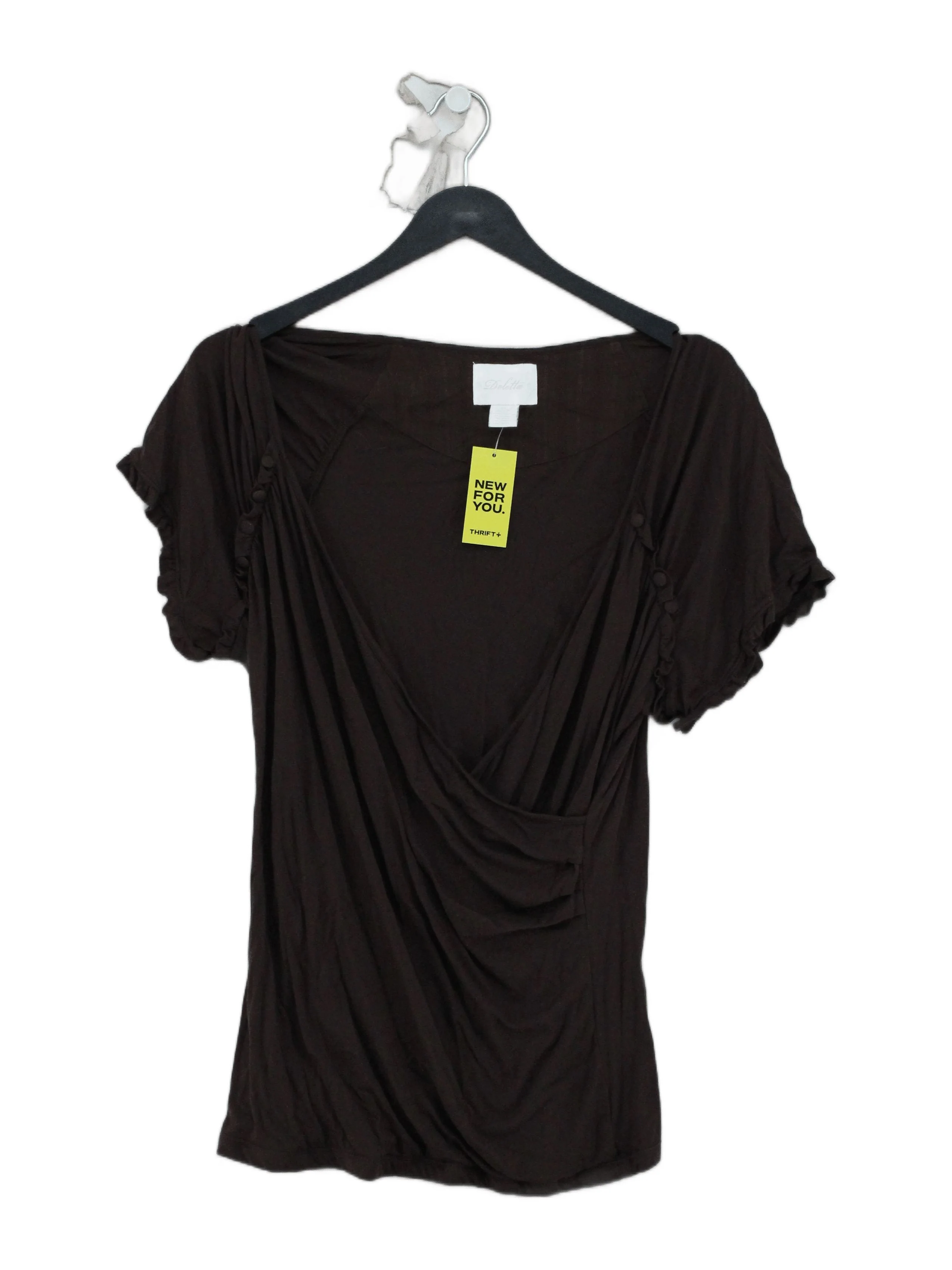 Deletta Women's Top XL Brown Cotton with Lyocell Modal Short Sleeve V-Neck Basic