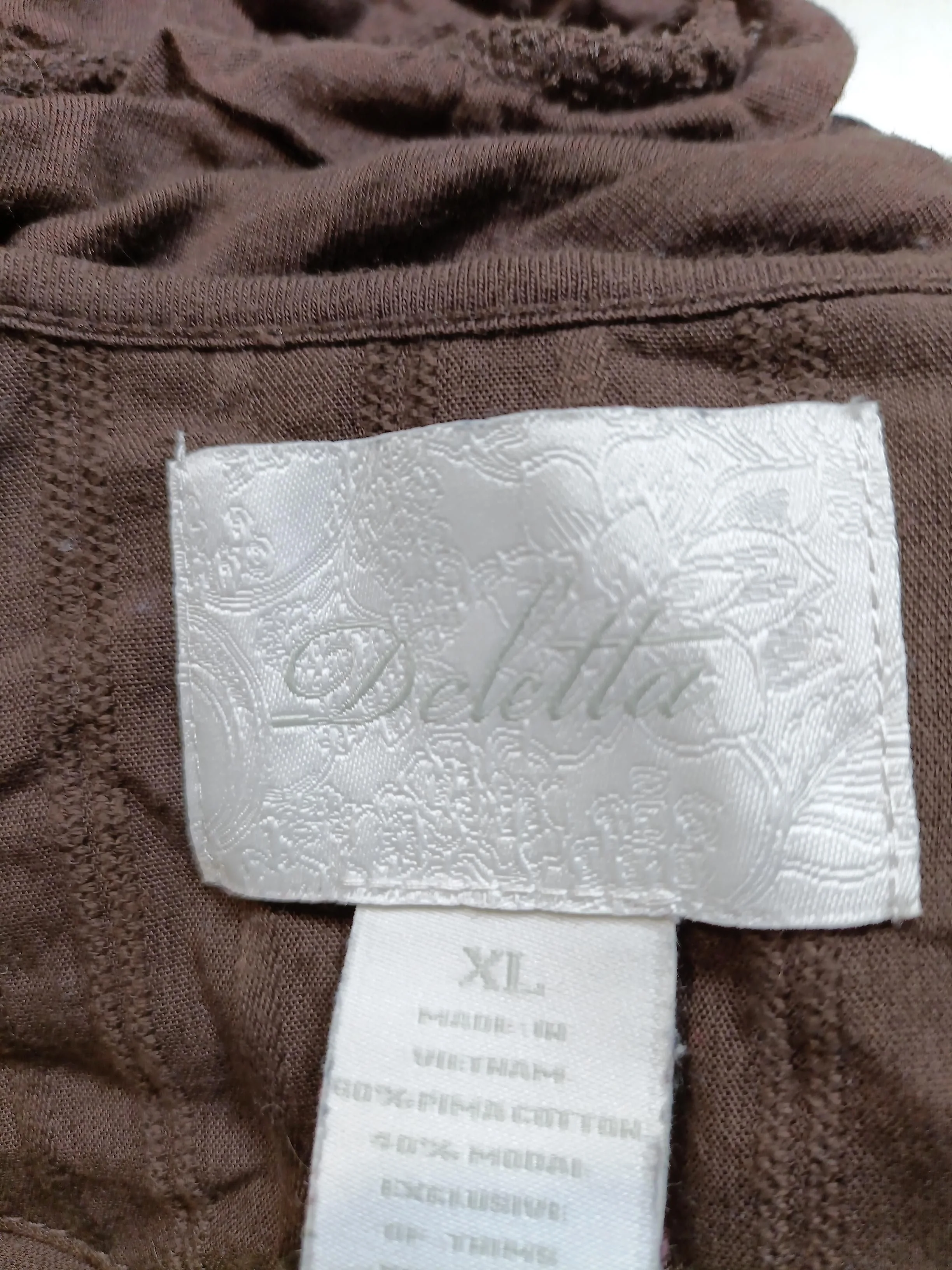 Deletta Women's Top XL Brown Cotton with Lyocell Modal Short Sleeve V-Neck Basic - Image 5