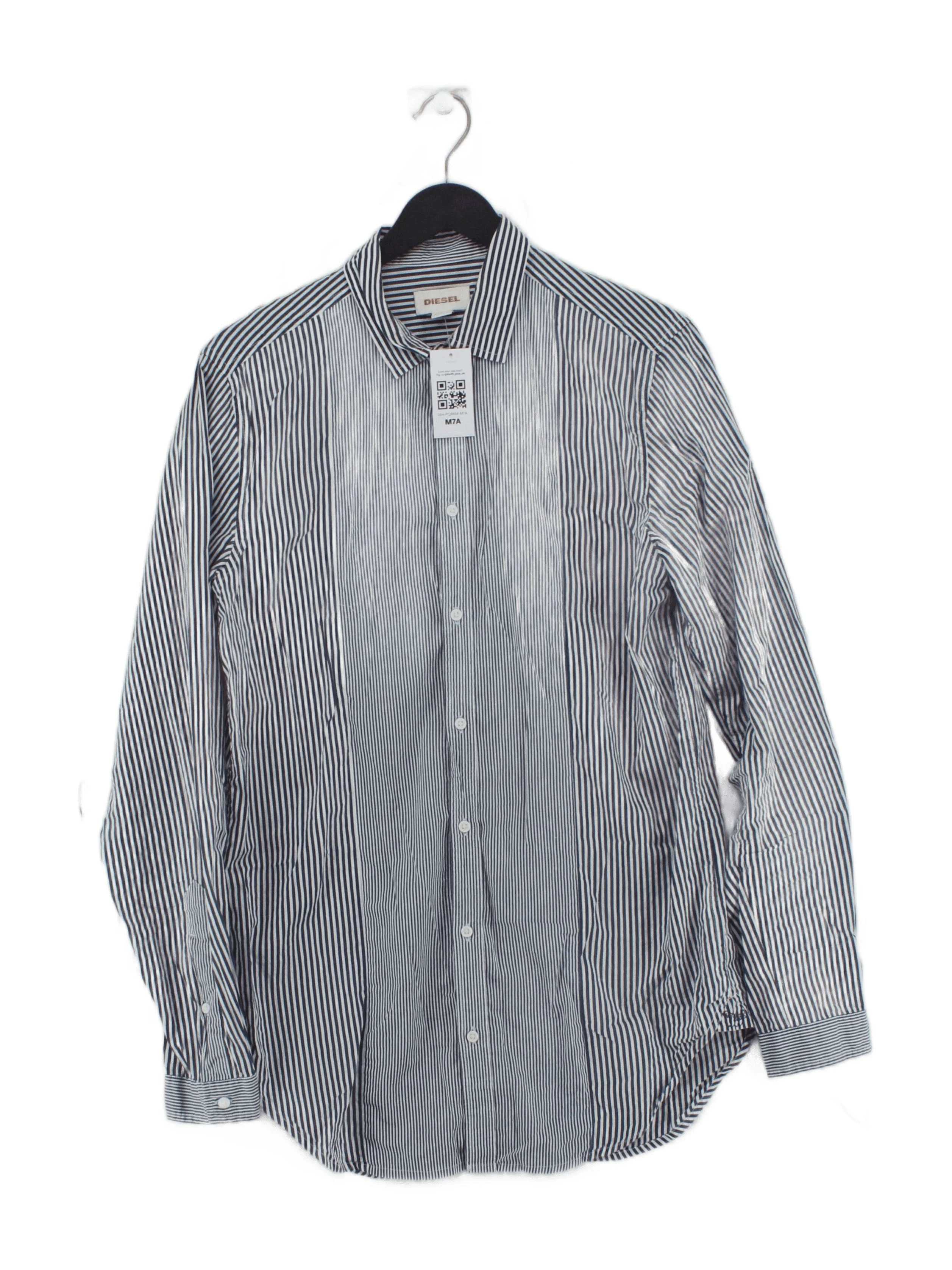 Diesel Men's Shirt M Blue Striped 100% Cotton Basic