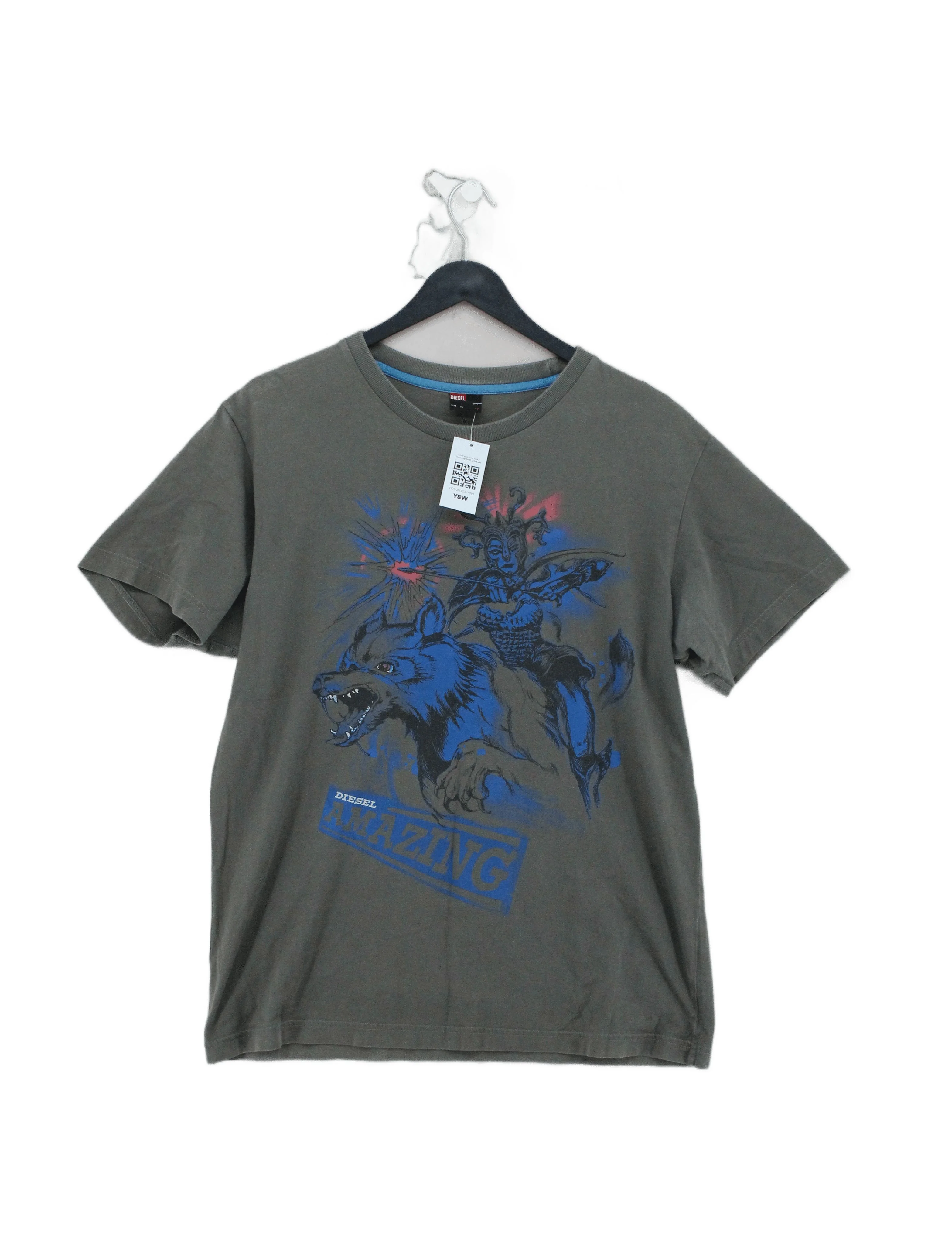 Diesel Men's T-Shirt XL Grey Graphic 100% Cotton Basic