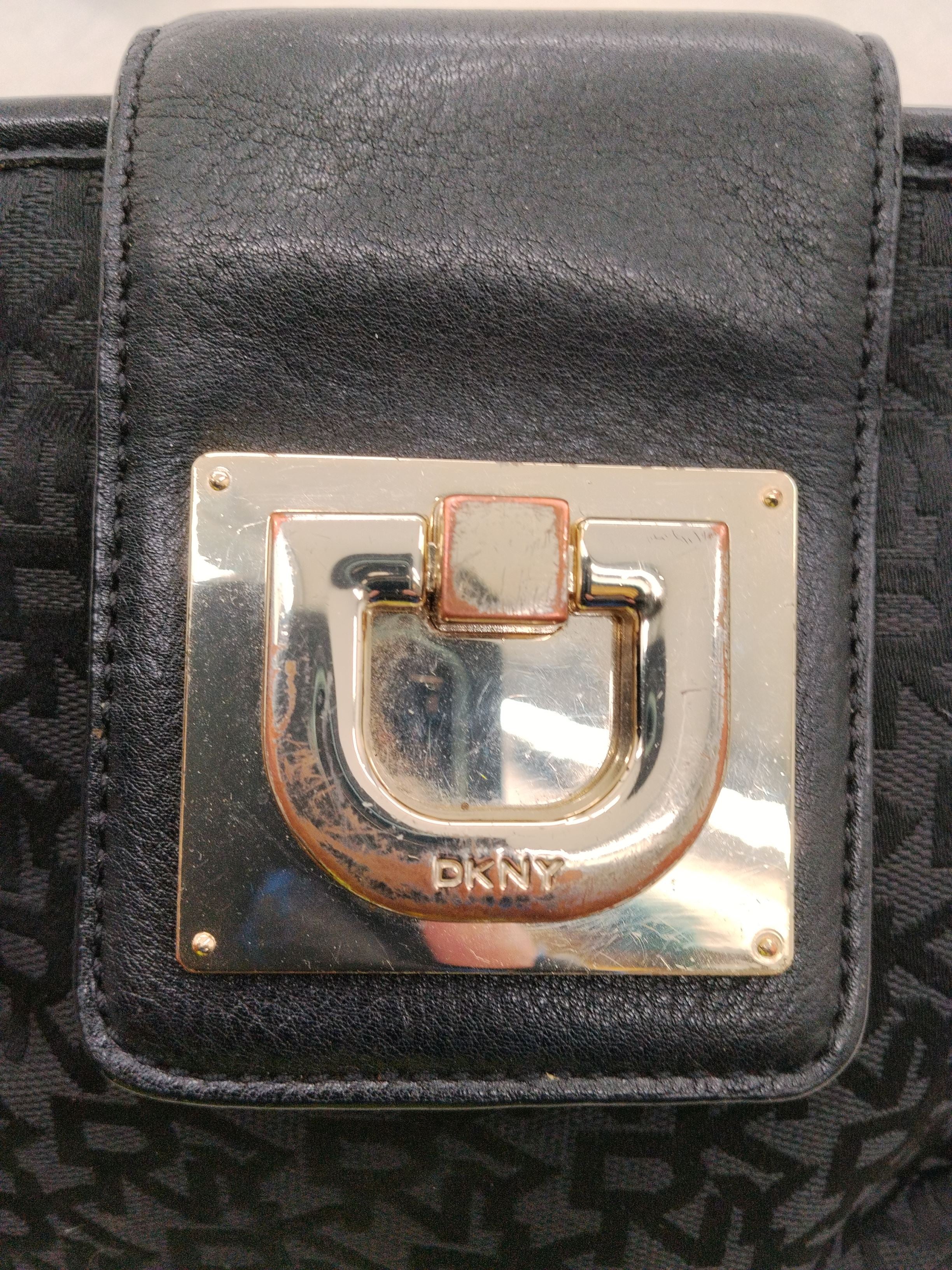 DKNY Women's Bag Black Geometric Polyester with Leather Crossbody - Image 5