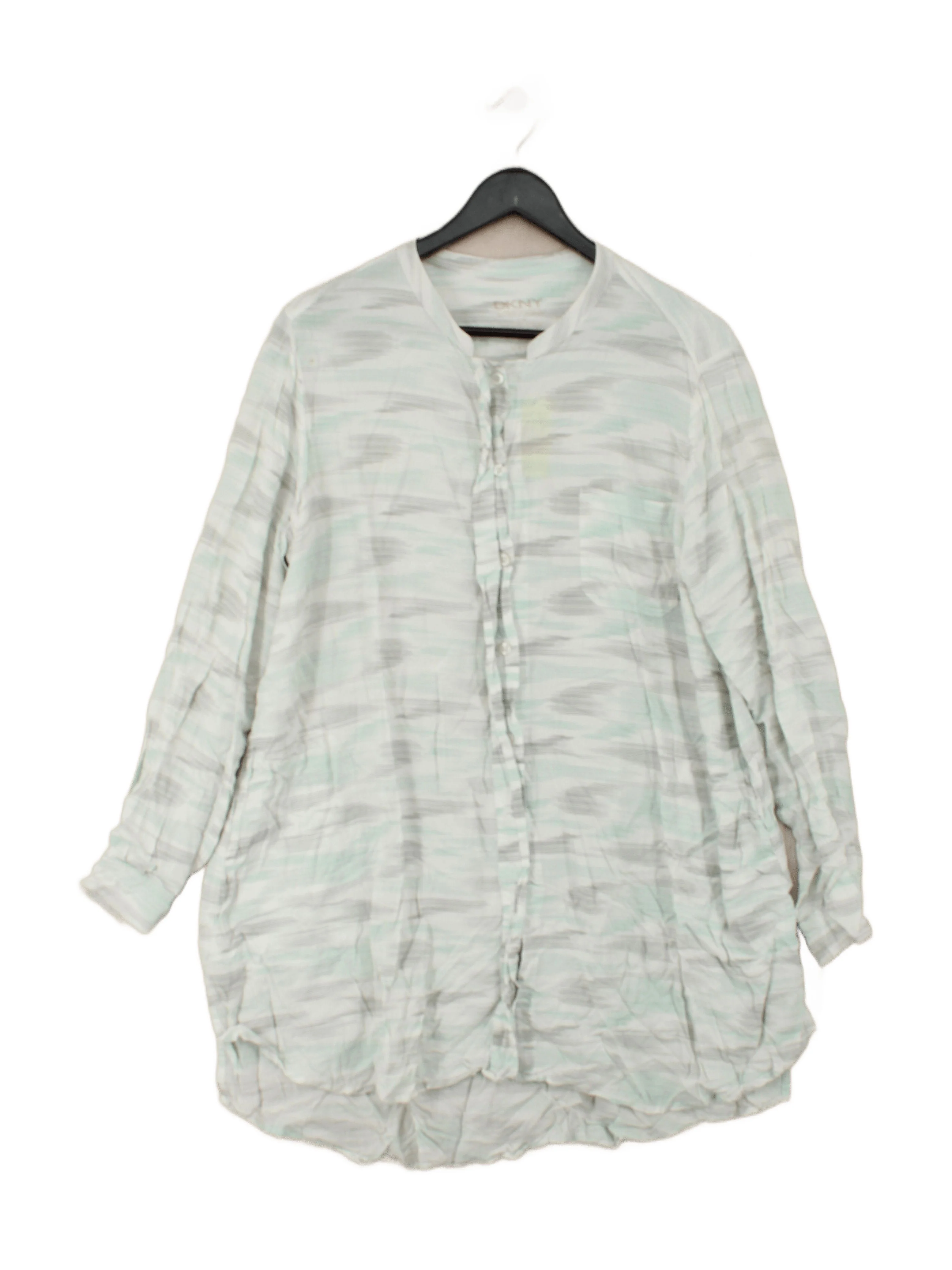 DKNY Women's Shirt L White 100% Viscose Long Sleeve Collared Basic