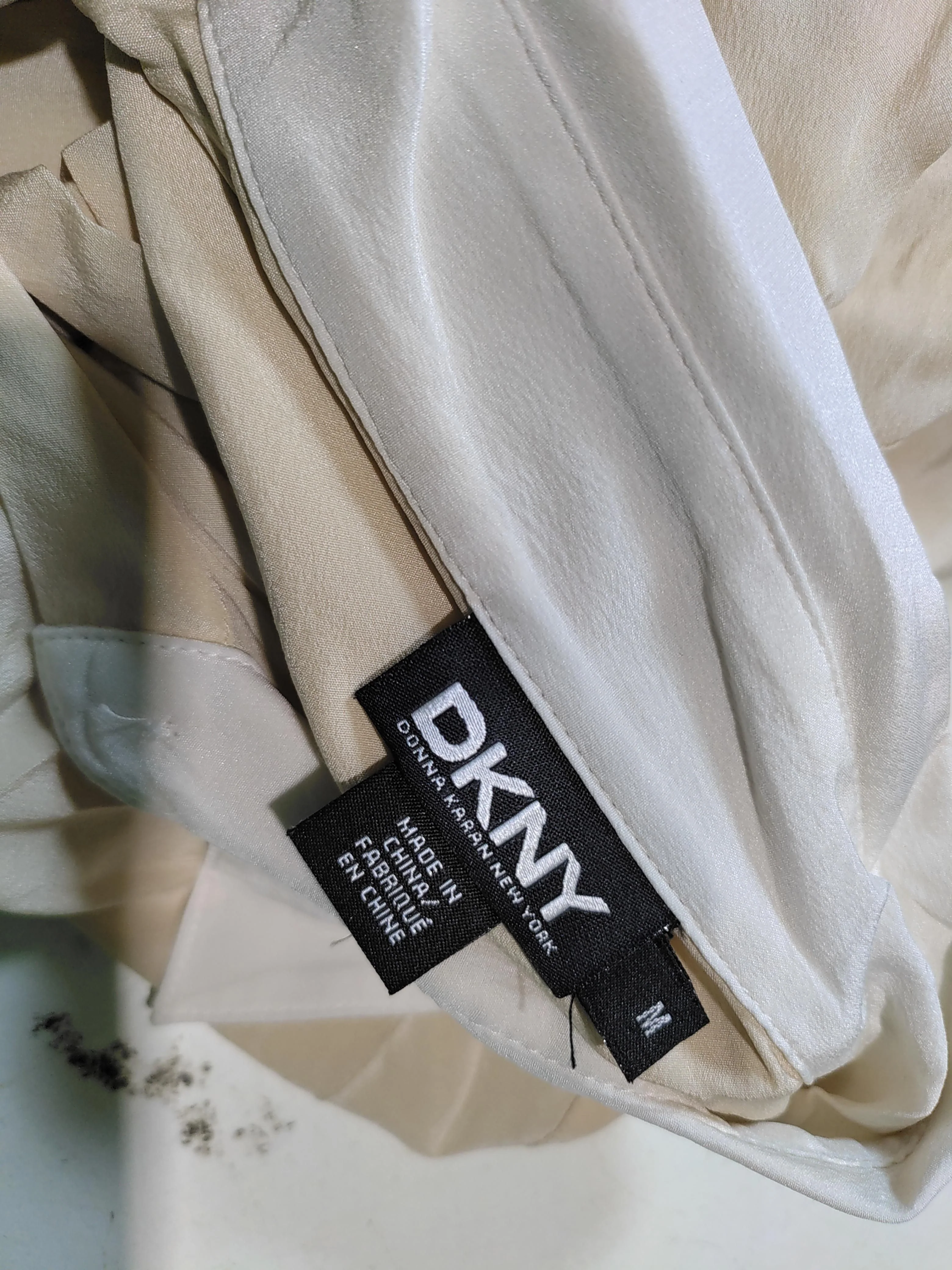 DKNY Women's Shirt M Cream 100% Other Long Sleeve Collared Basic - Image 5