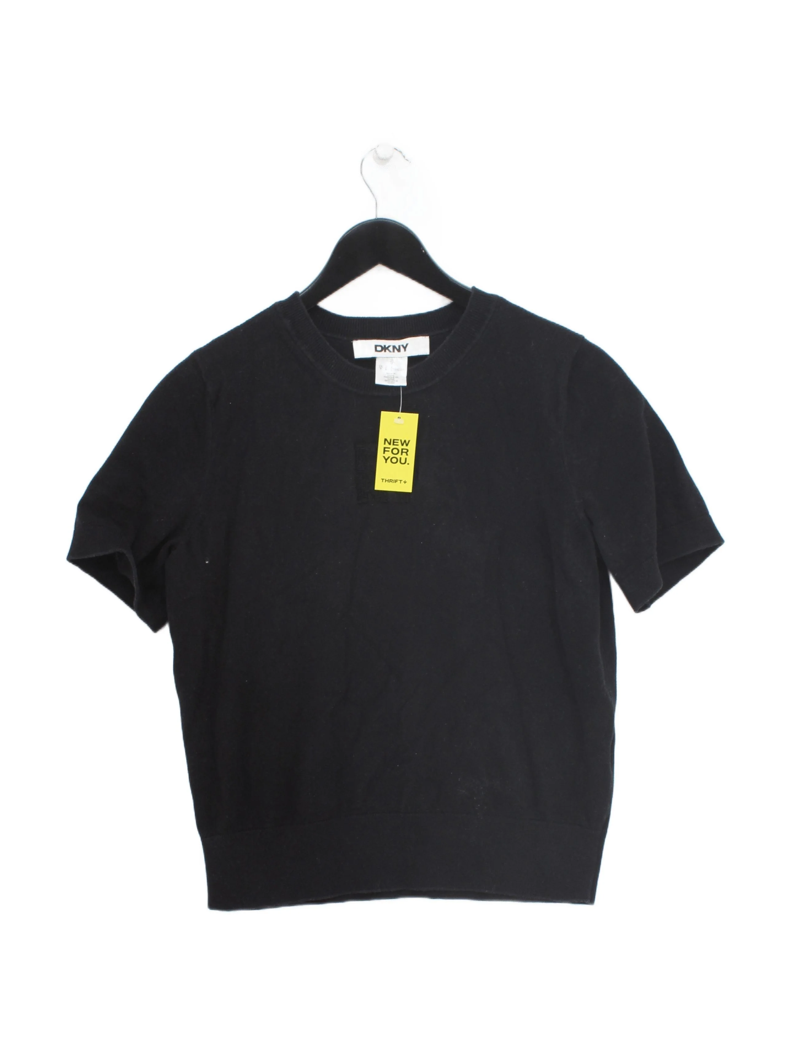 DKNY Women's T-Shirt M Black Cotton with Nylon Short Sleeve Round Neck Basic