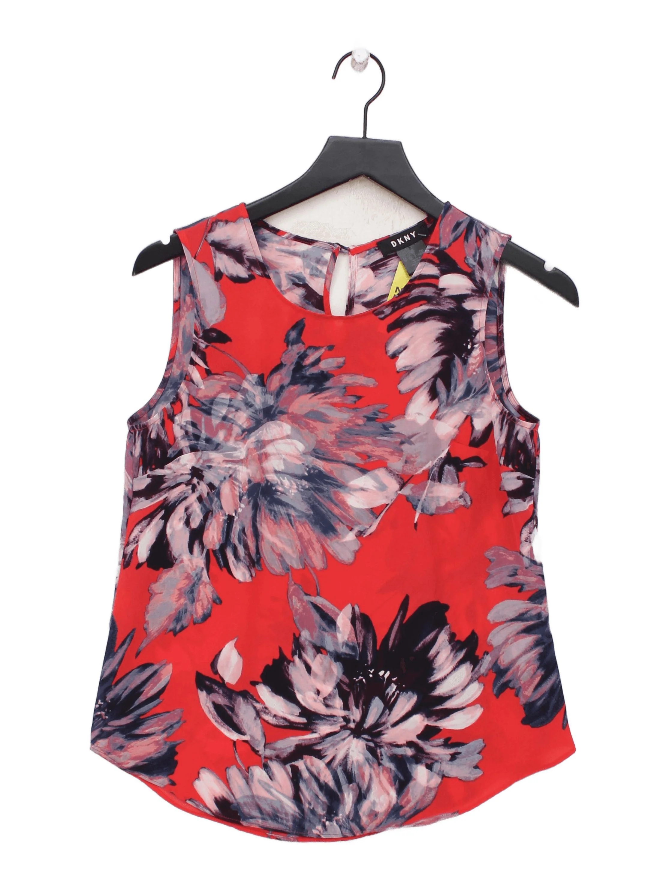 DKNY Women's Top S Red Floral 100% Polyester Sleeveless Round Neck Basic