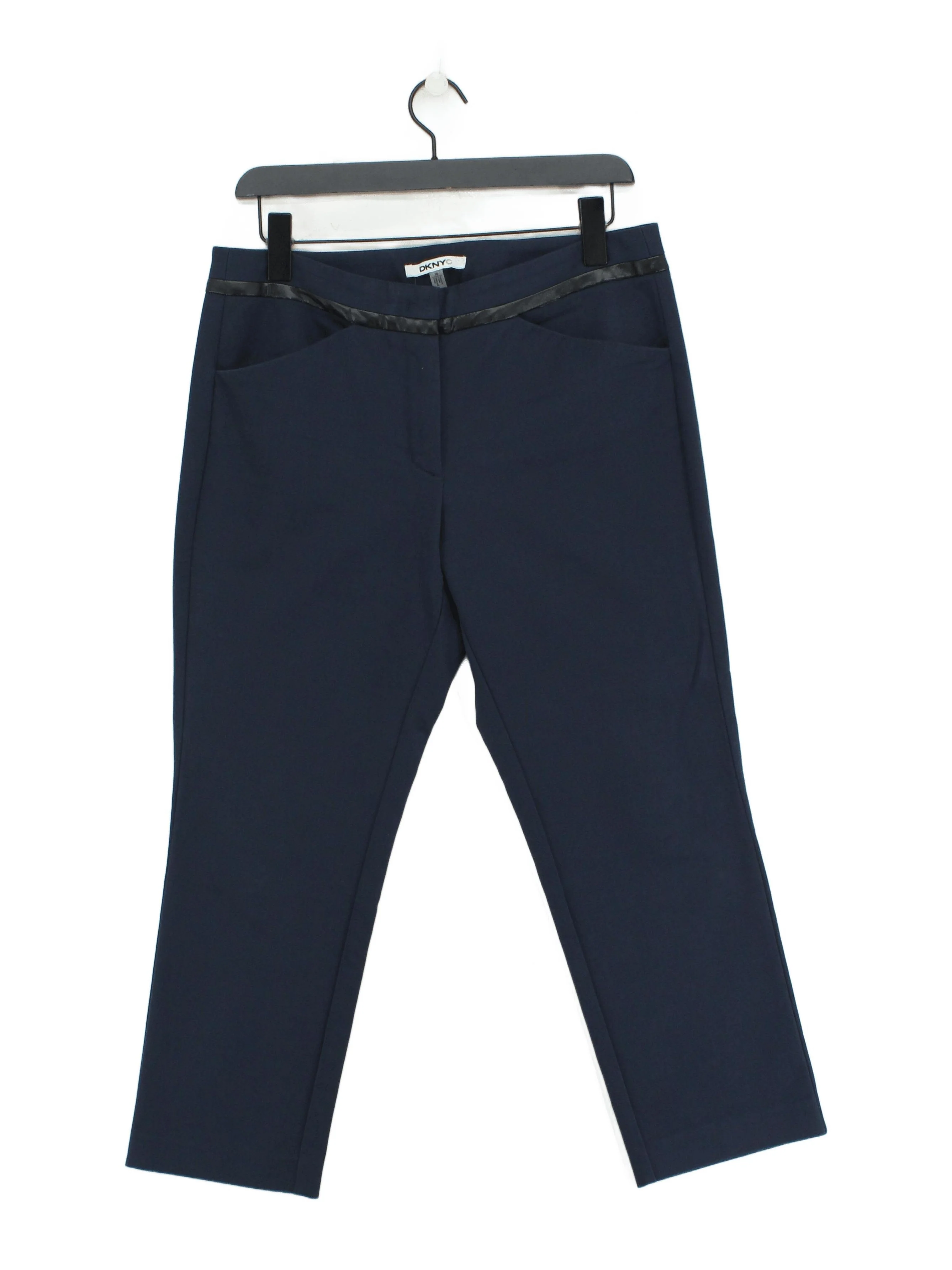 DKNY Women's Trousers UK 10 Blue Cotton with Nylon, Elastane Tapered Cropped