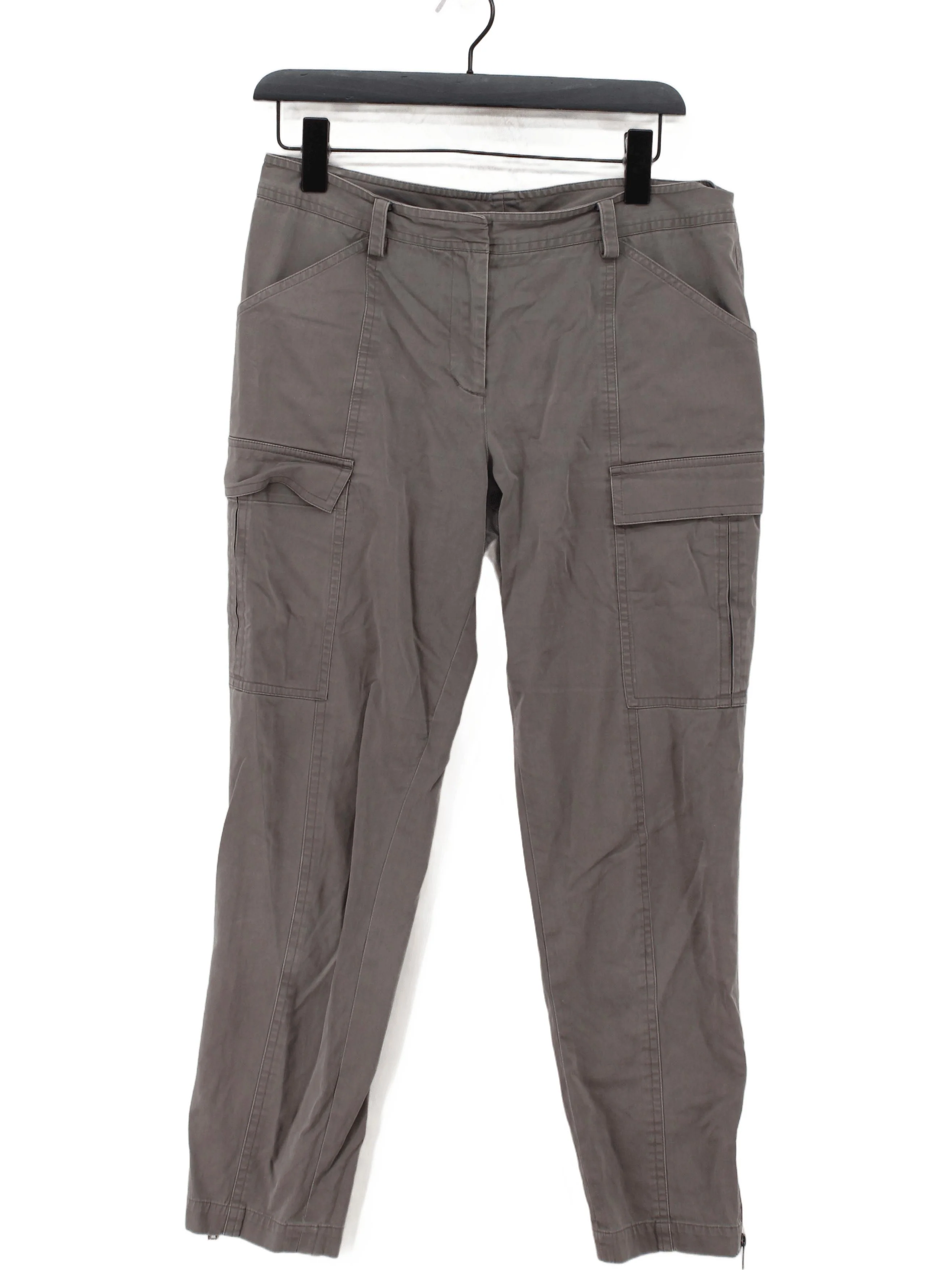 DKNY Women's Trousers UK 12 Grey Cotton with Elastane Tapered Cargo