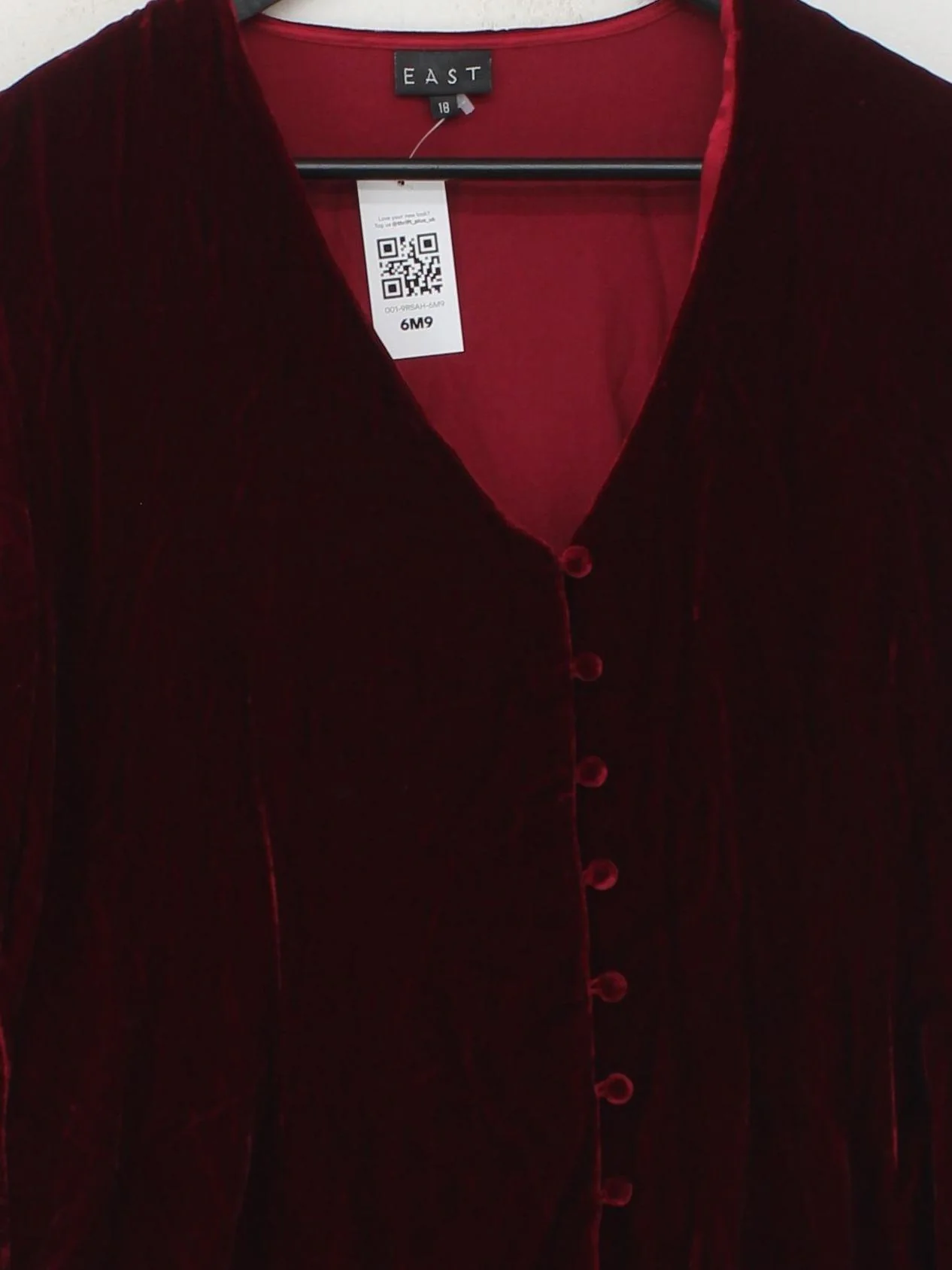 East Women's Blouse UK 18 Red 100% Silk Long Sleeve V-Neck Basic - Image 3