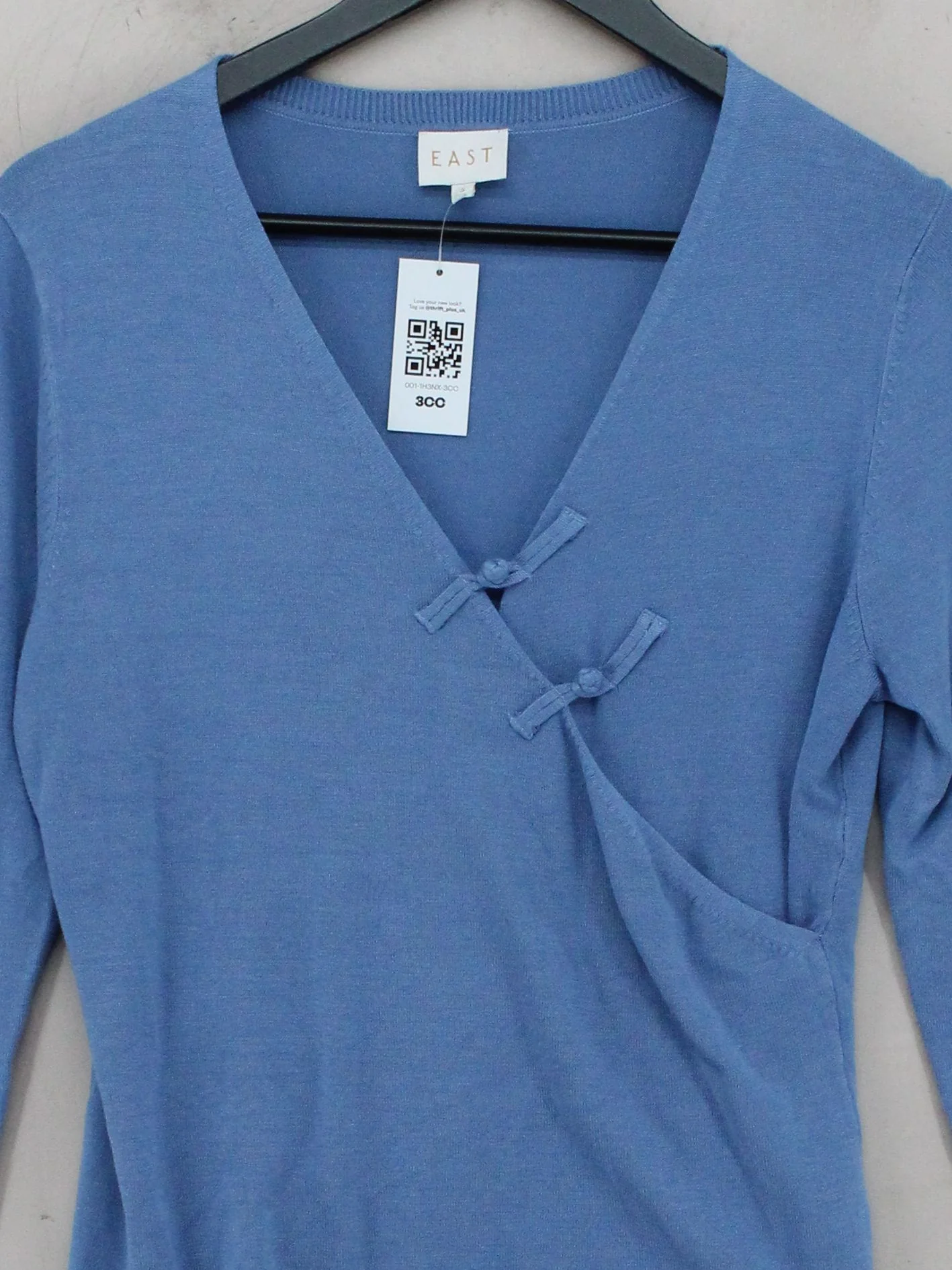 East Women's Top S Blue Viscose with Polyamide Long Sleeve V-Neck Basic - Image 3