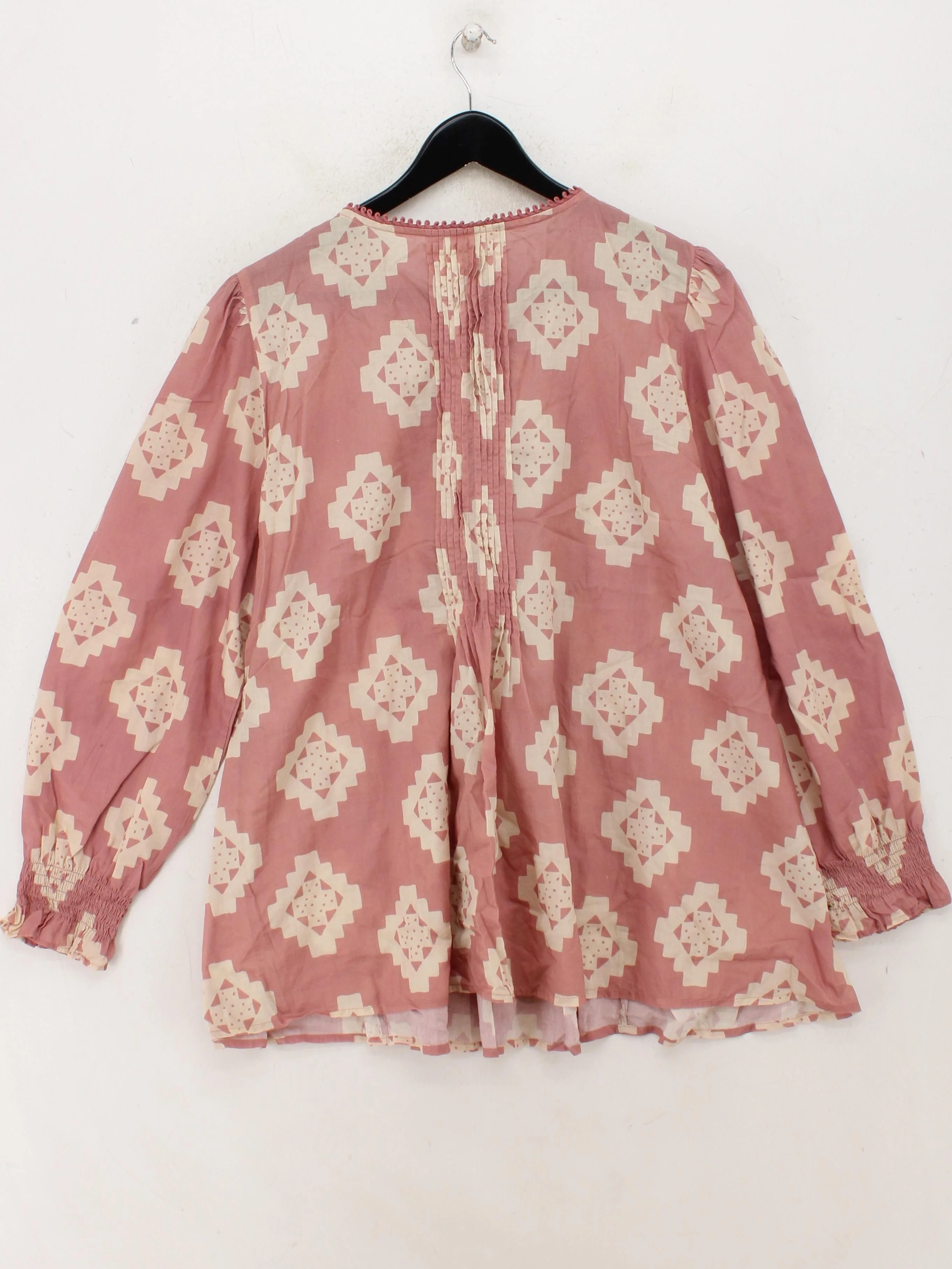 East Women's Top UK 18 Pink Geometric 100% Cotton Long Sleeve V-Neck Tunic - Image 2